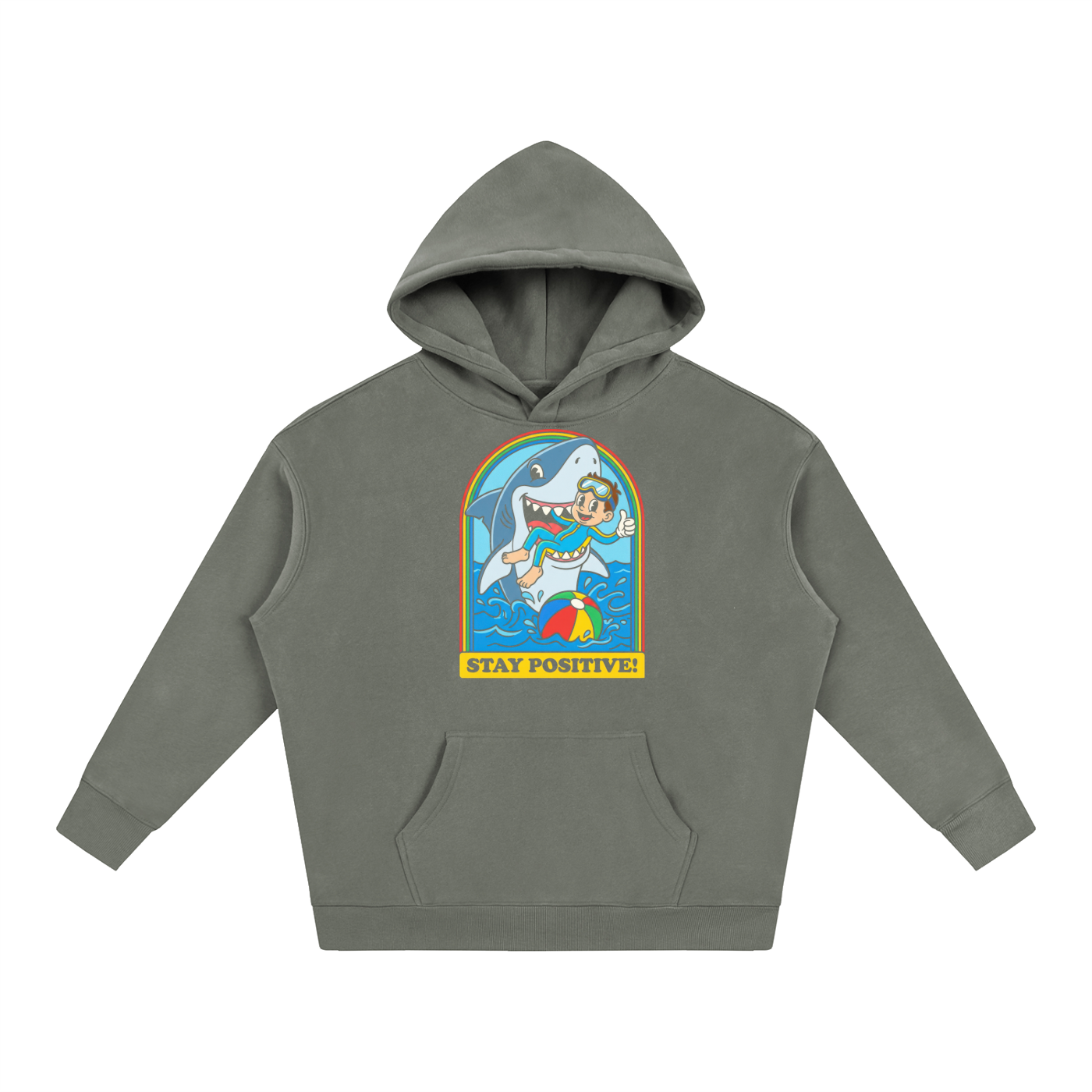Stay Positive Shark Graphic Oversized Hoodie