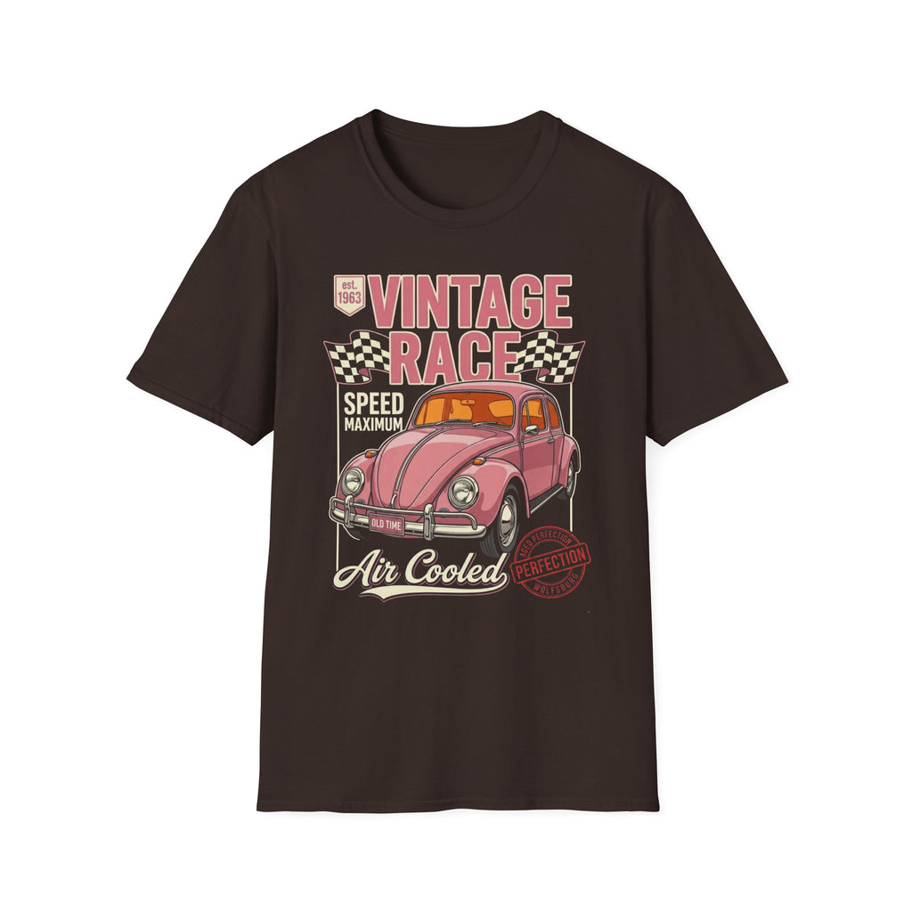 Vintage Air Cooled Beetle Racing T-Shirt - Retro Pink Bug Graphic Tee