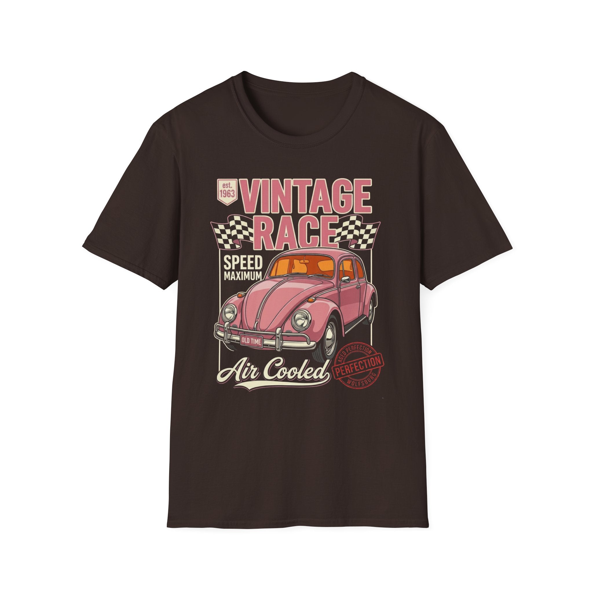 Vintage Air Cooled Beetle Racing T-Shirt - Retro Pink Bug Graphic Tee