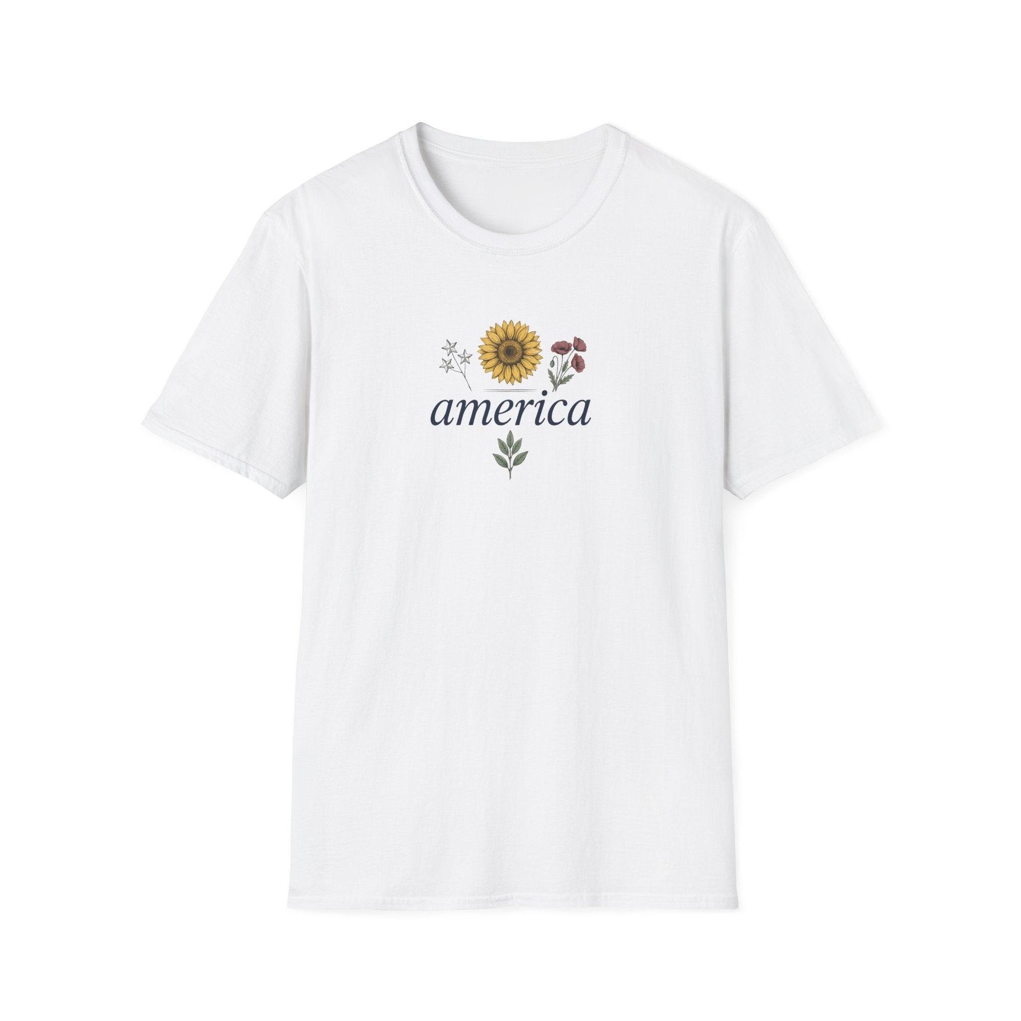Minimalist Floral America Unisex T-Shirt | Patriotic Graphic Tee