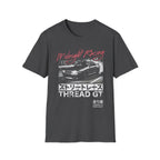 Midnight Racing street race t-shirt with car graphic, Japanese text, and THREAD GT Motorsport design