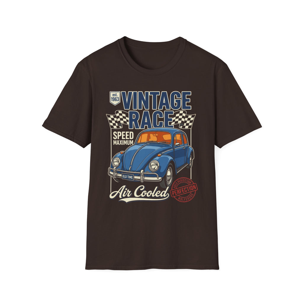 Vintage Air Cooled Beetle Racing T-Shirt - Retro Blue Bug Graphic Tee