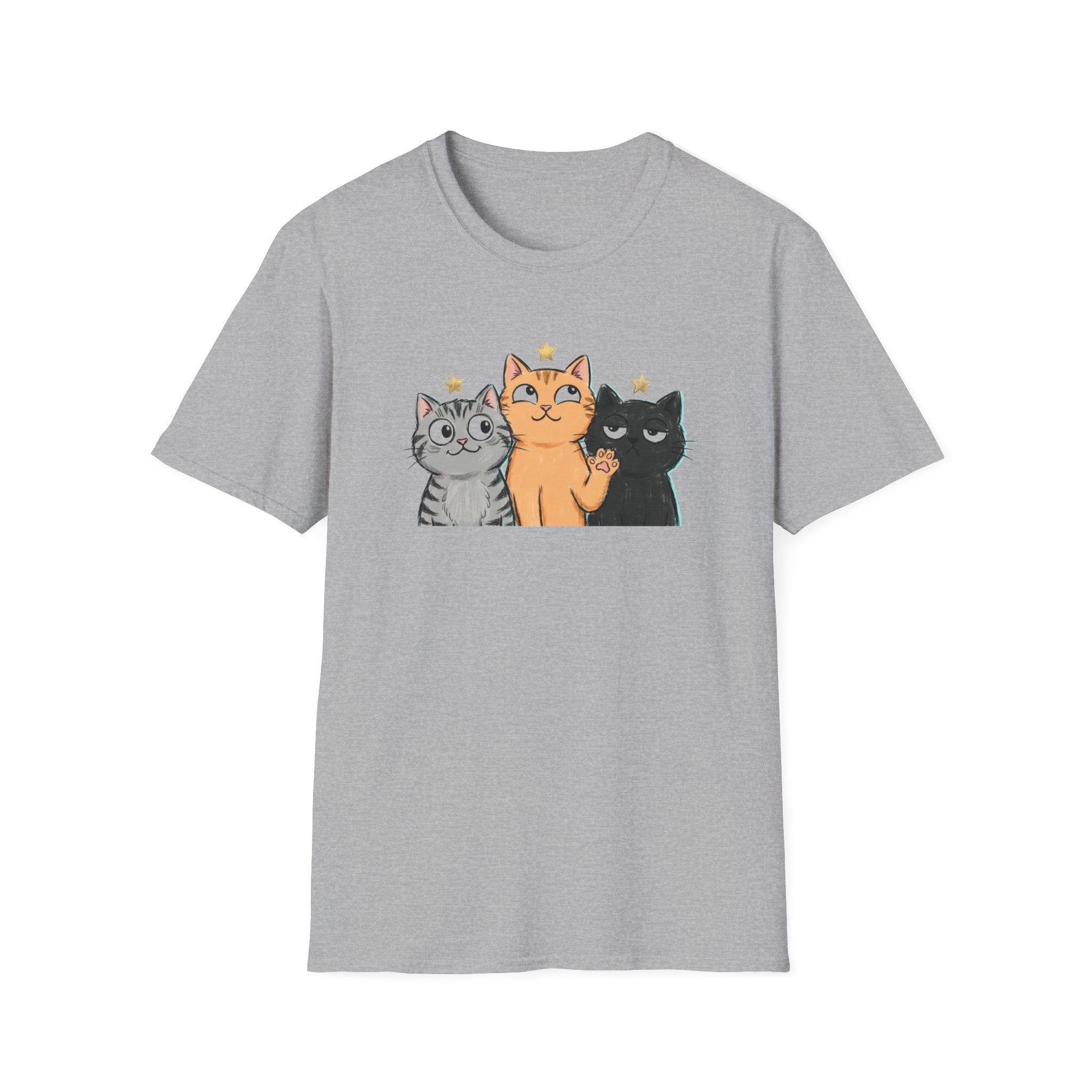 Funny Three Cartoon Cats Unisex T-Shirt - Cute Kitten Trio Graphic Tee