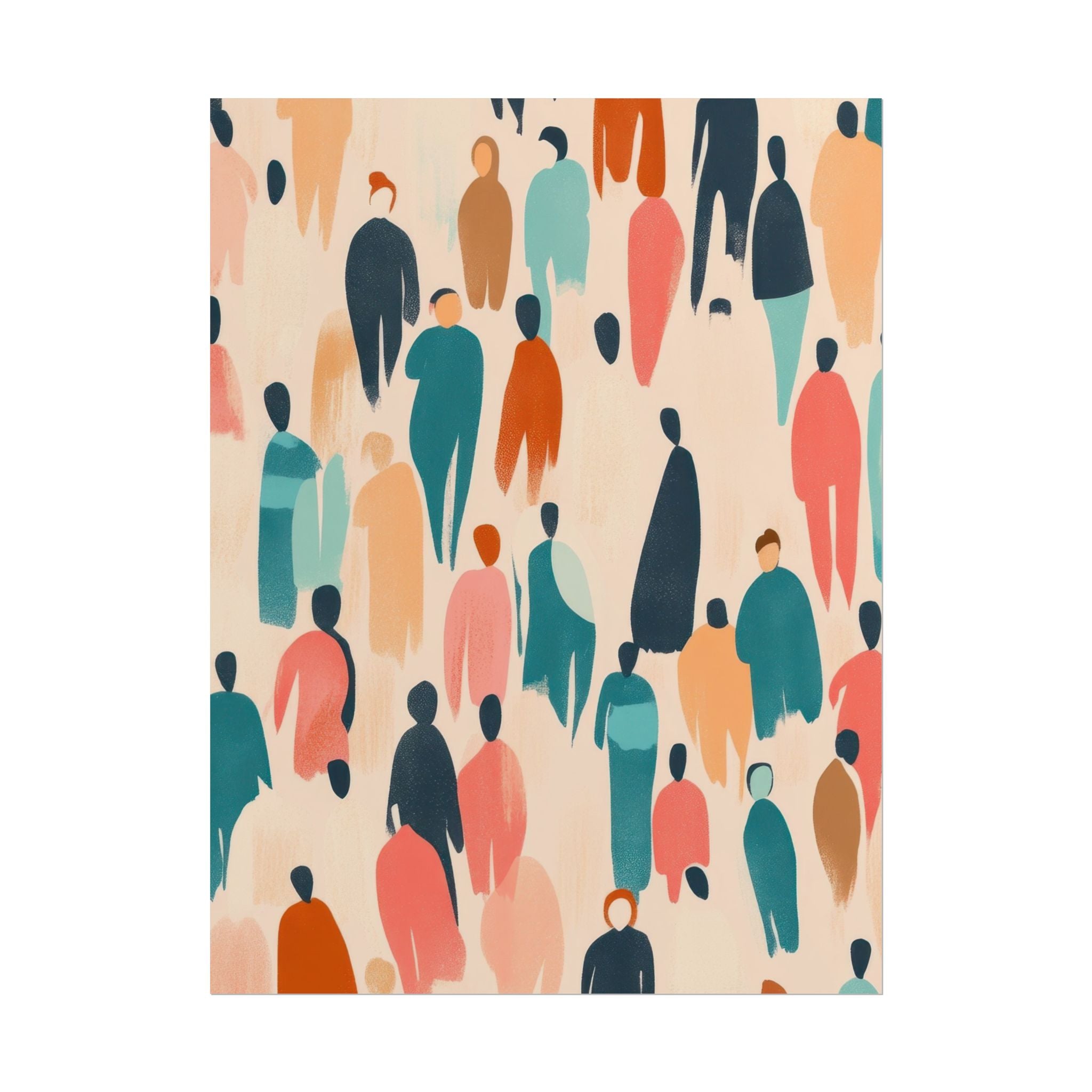 Abstract Crowd Art Poster — Colorful People Pattern Wall Print