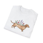 Watercolor Dachshund Floral Graphic Unisex T-Shirt | Cute Wiener Dog Art Tee