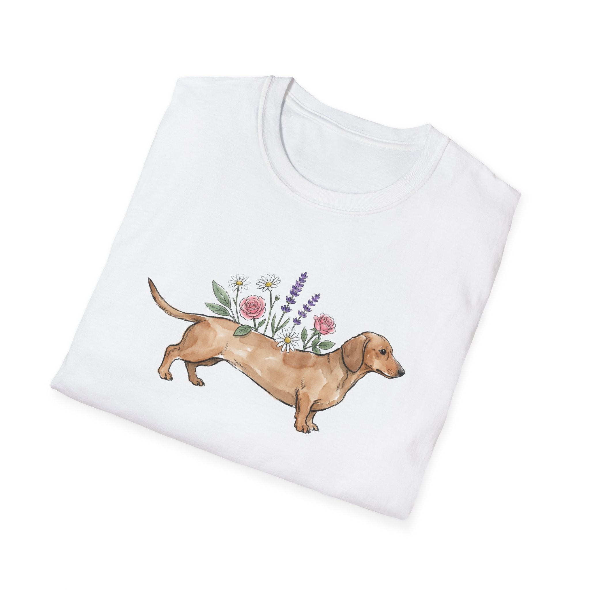 Watercolor Dachshund Floral Graphic Unisex T-Shirt | Cute Wiener Dog Art Tee