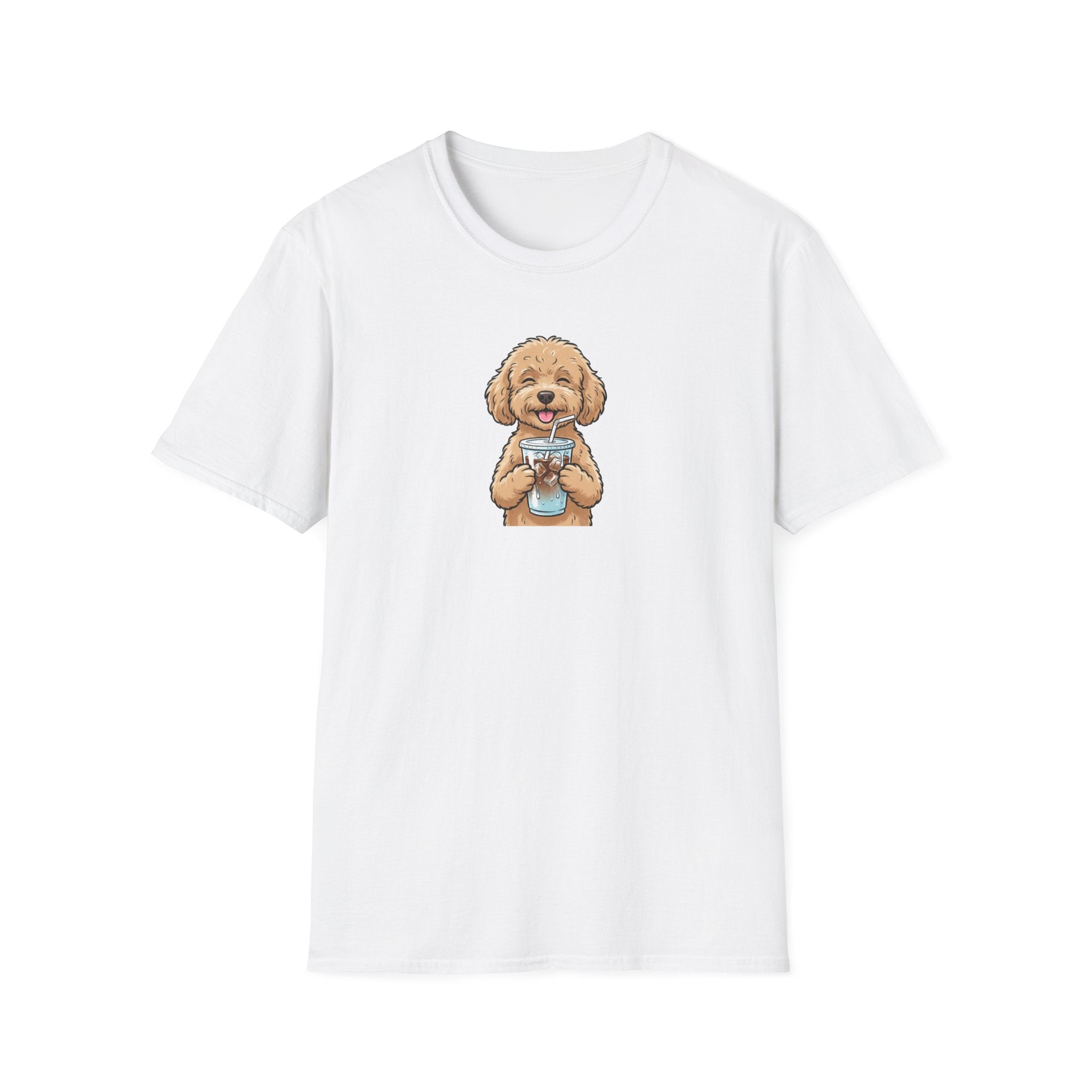 Cute Doodle Dog Drinking Iced Coffee Unisex T-Shirt
