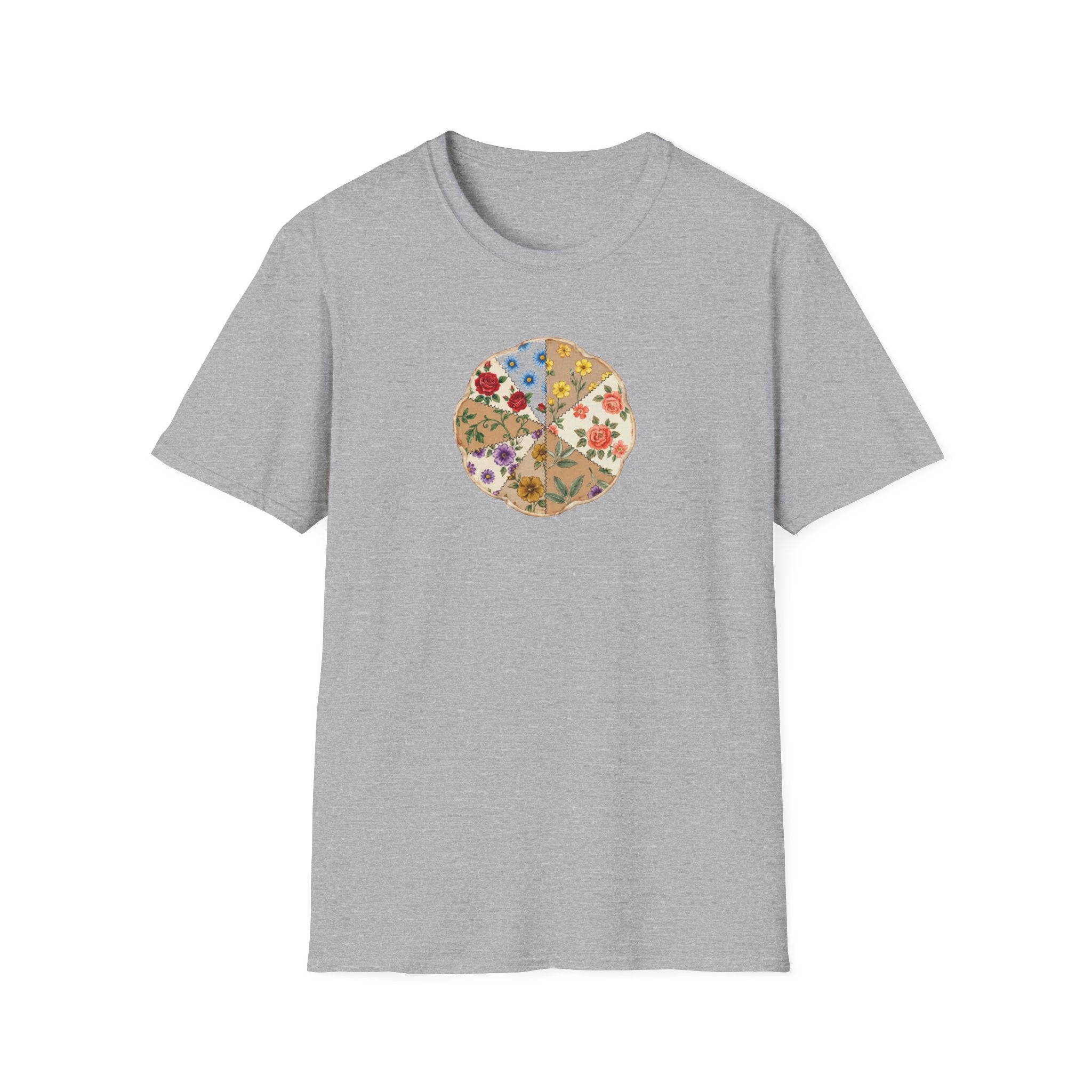 Vintage Floral Patchwork Pizza Unisex T-Shirt – Cottagecore Graphic Tee