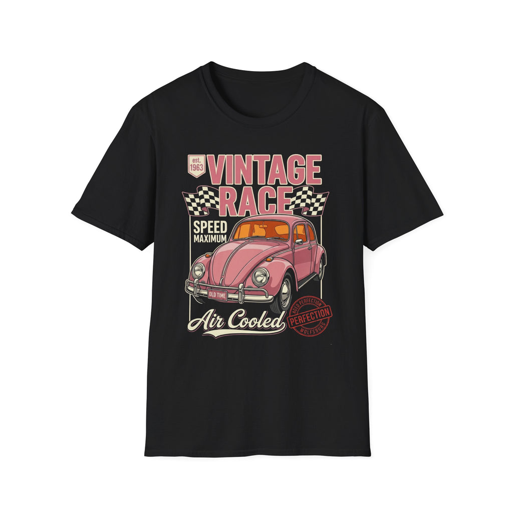 Vintage Air Cooled Beetle Racing T-Shirt - Retro Pink Bug Graphic Tee