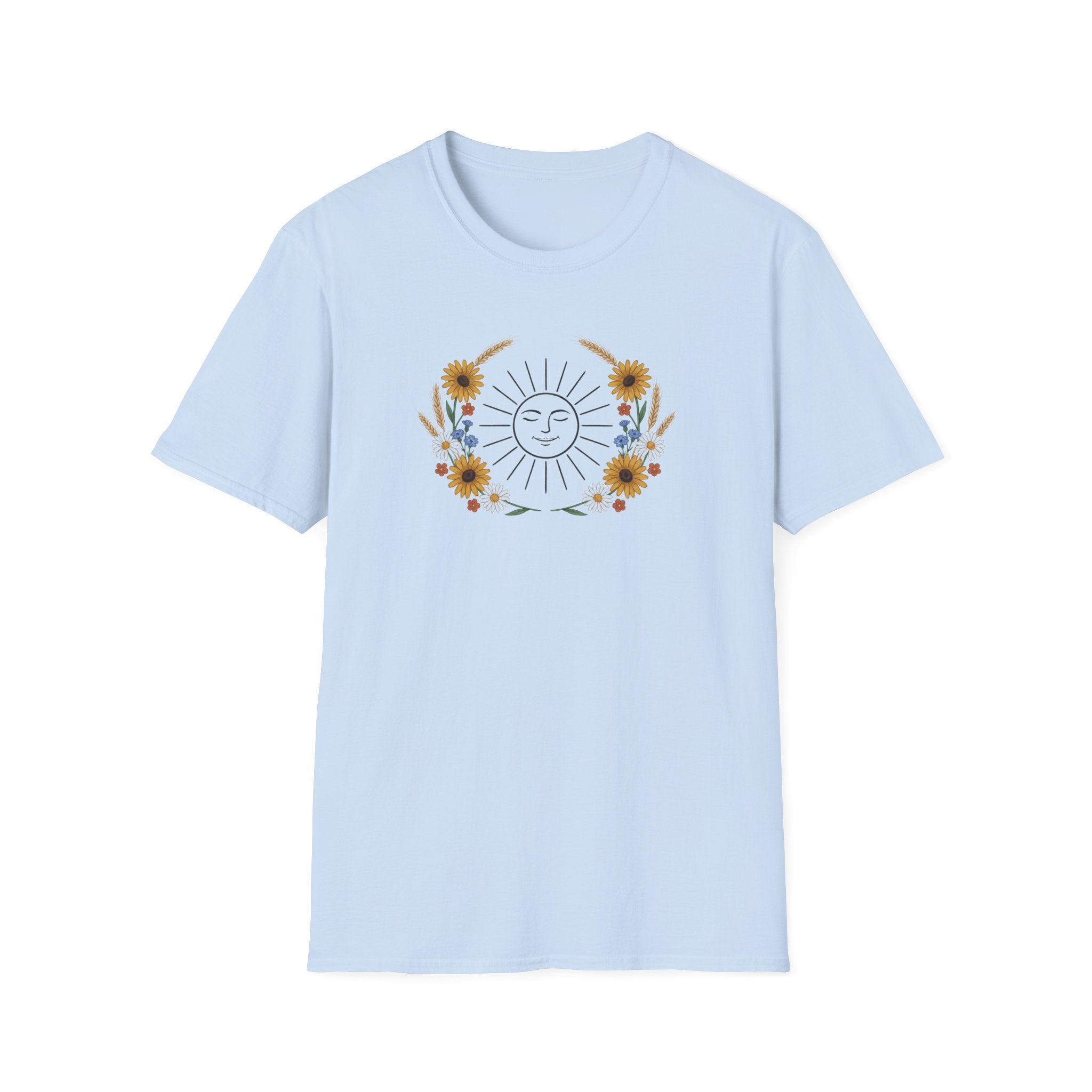Vintage Celestial Sun Graphic T-Shirt | Boho Wildflower Cottagecore Unisex Tee