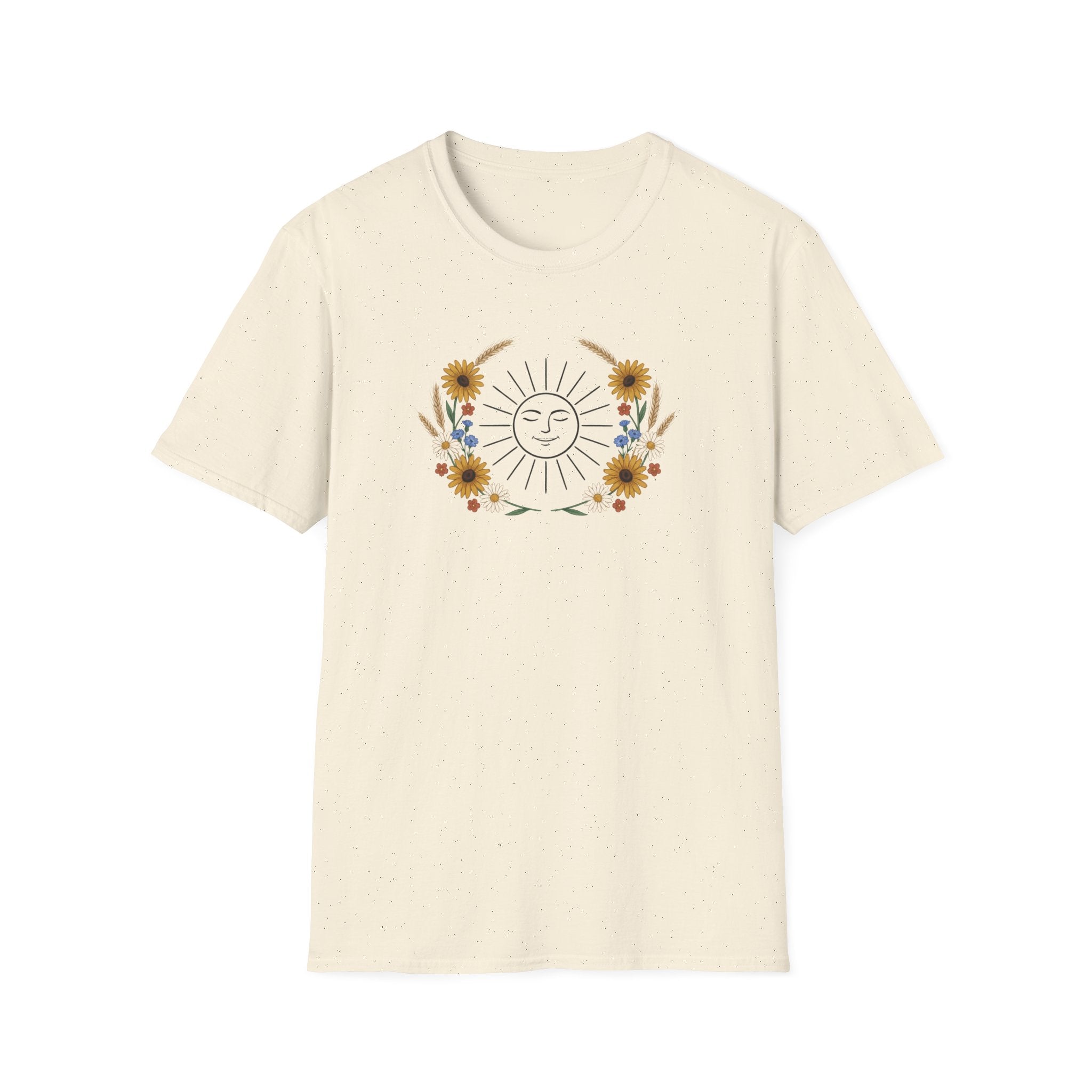 Vintage Celestial Sun Graphic T-Shirt | Boho Wildflower Cottagecore Unisex Tee