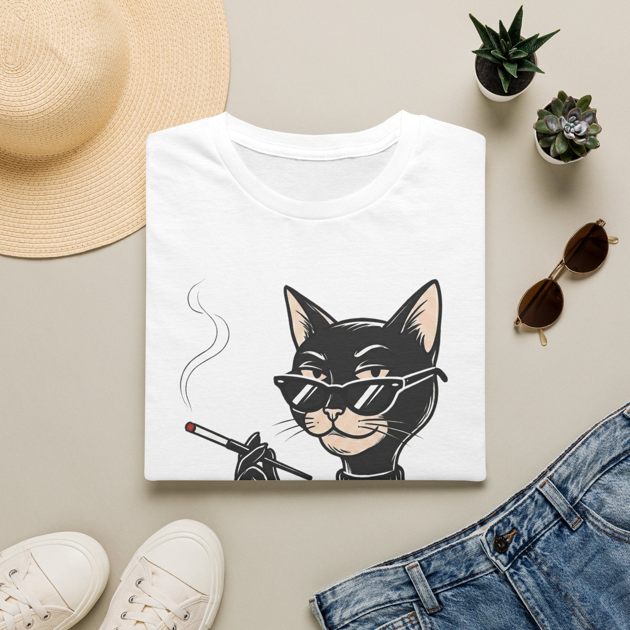 Cool Cat with Sunglasses T-Shirt — Retro Smoking Cat Graphic Tee