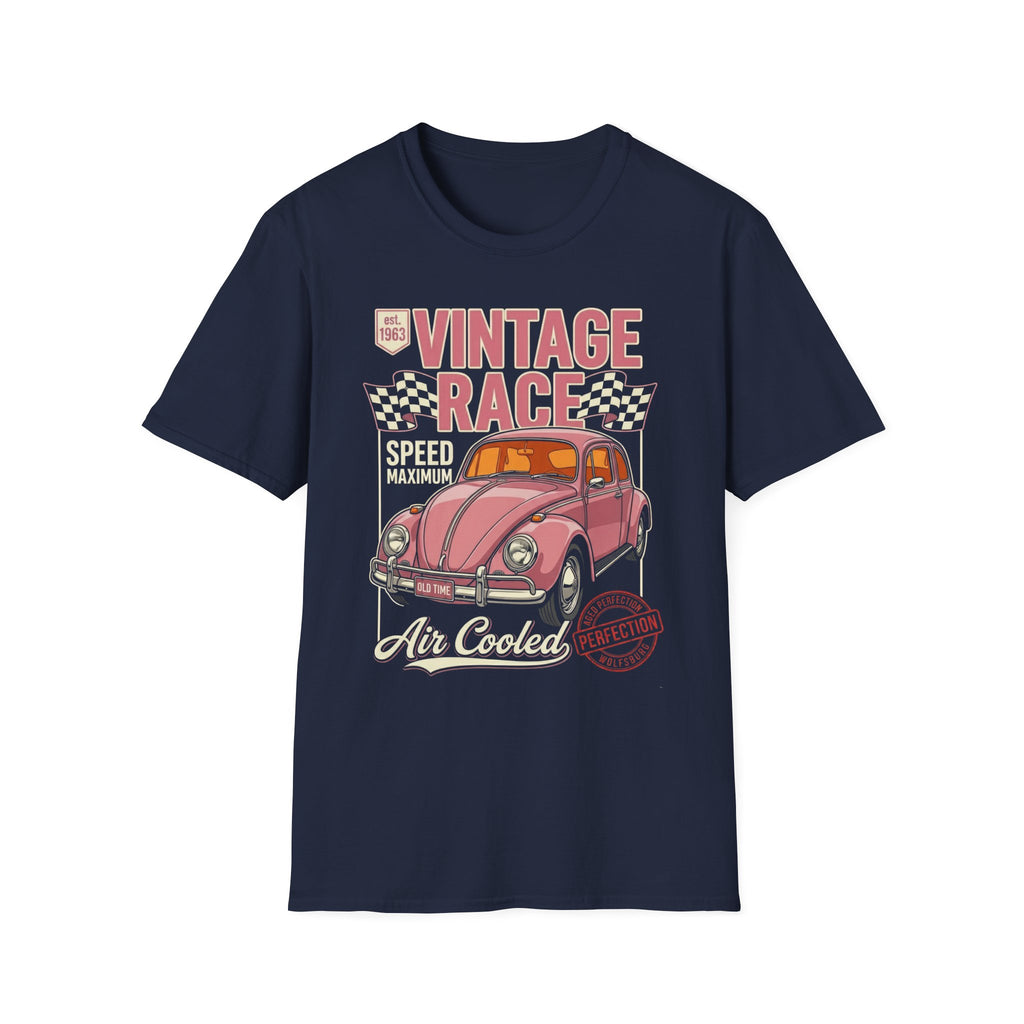 Vintage Air Cooled Beetle Racing T-Shirt - Retro Pink Bug Graphic Tee