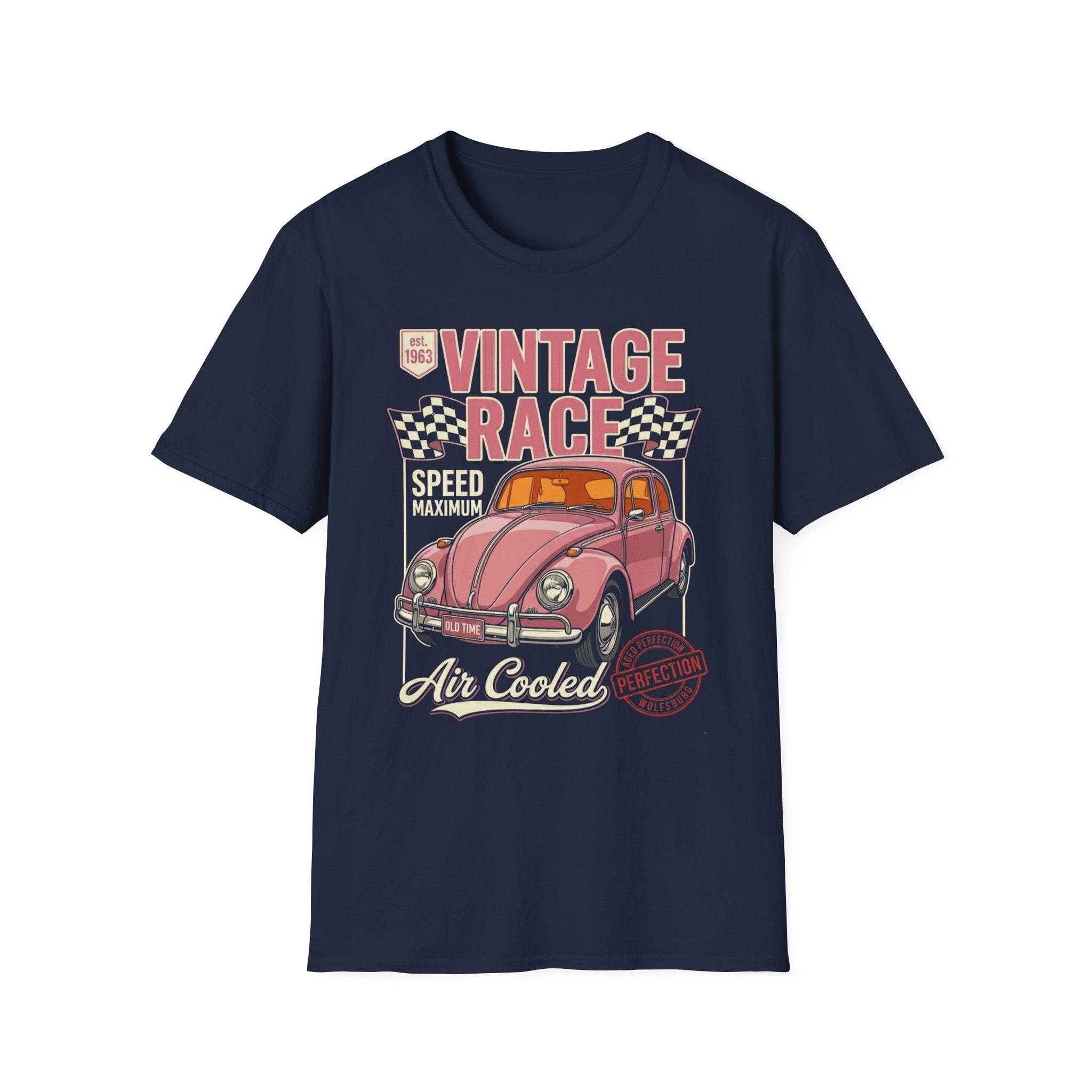 Vintage Air Cooled Beetle Racing T-Shirt - Retro Pink Bug Graphic Tee
