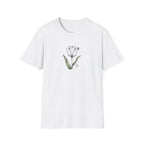 Minimalist White Tulip and Bee Unisex T-Shirt - Vintage Botanical Flower Graphic Tee