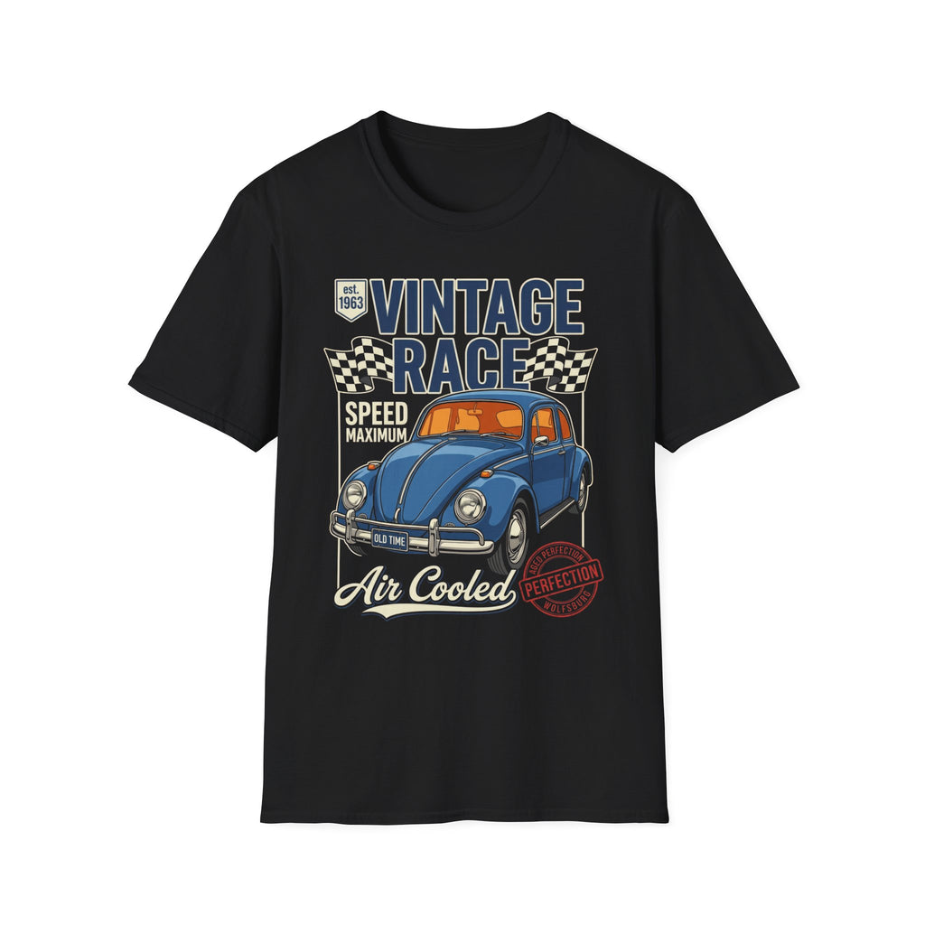 Vintage Air Cooled Beetle Racing T-Shirt - Retro Blue Bug Graphic Tee