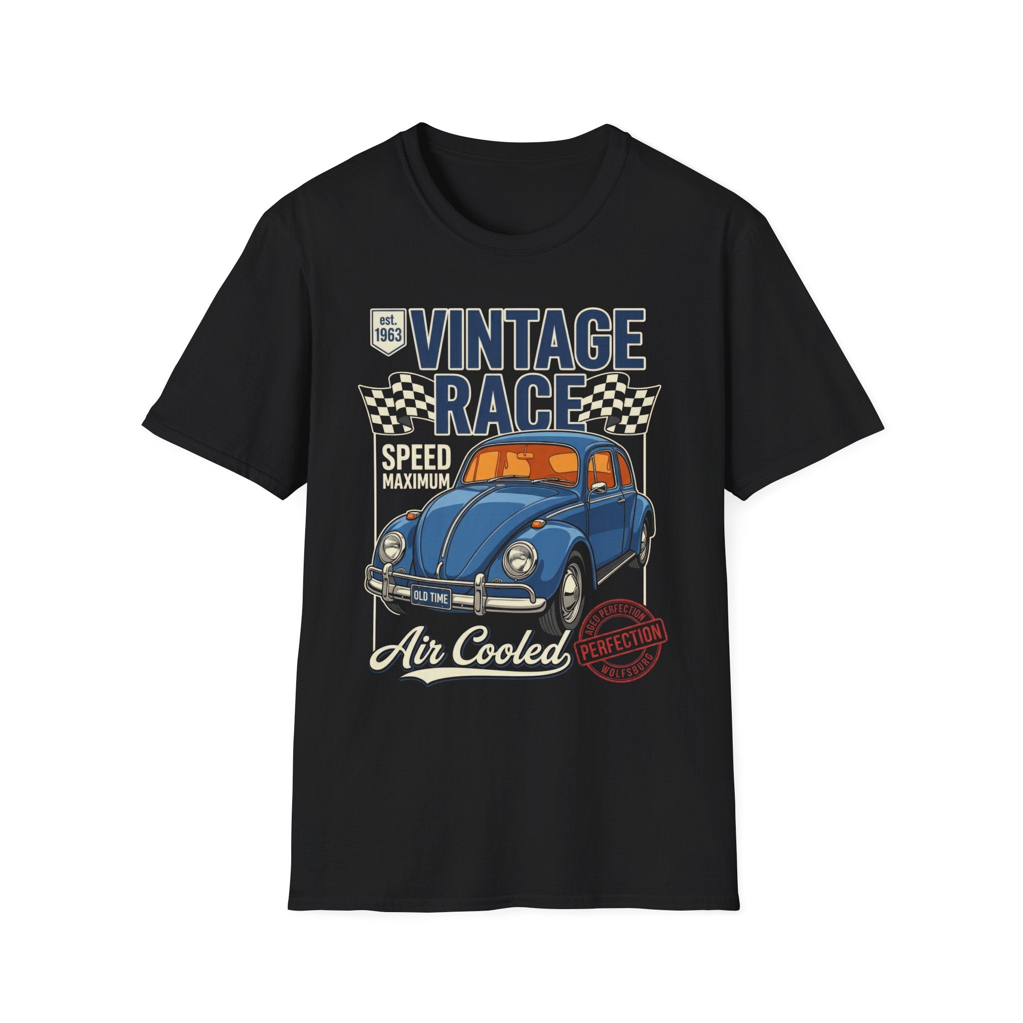 Vintage Air Cooled Beetle Racing T-Shirt - Retro Blue Bug Graphic Tee