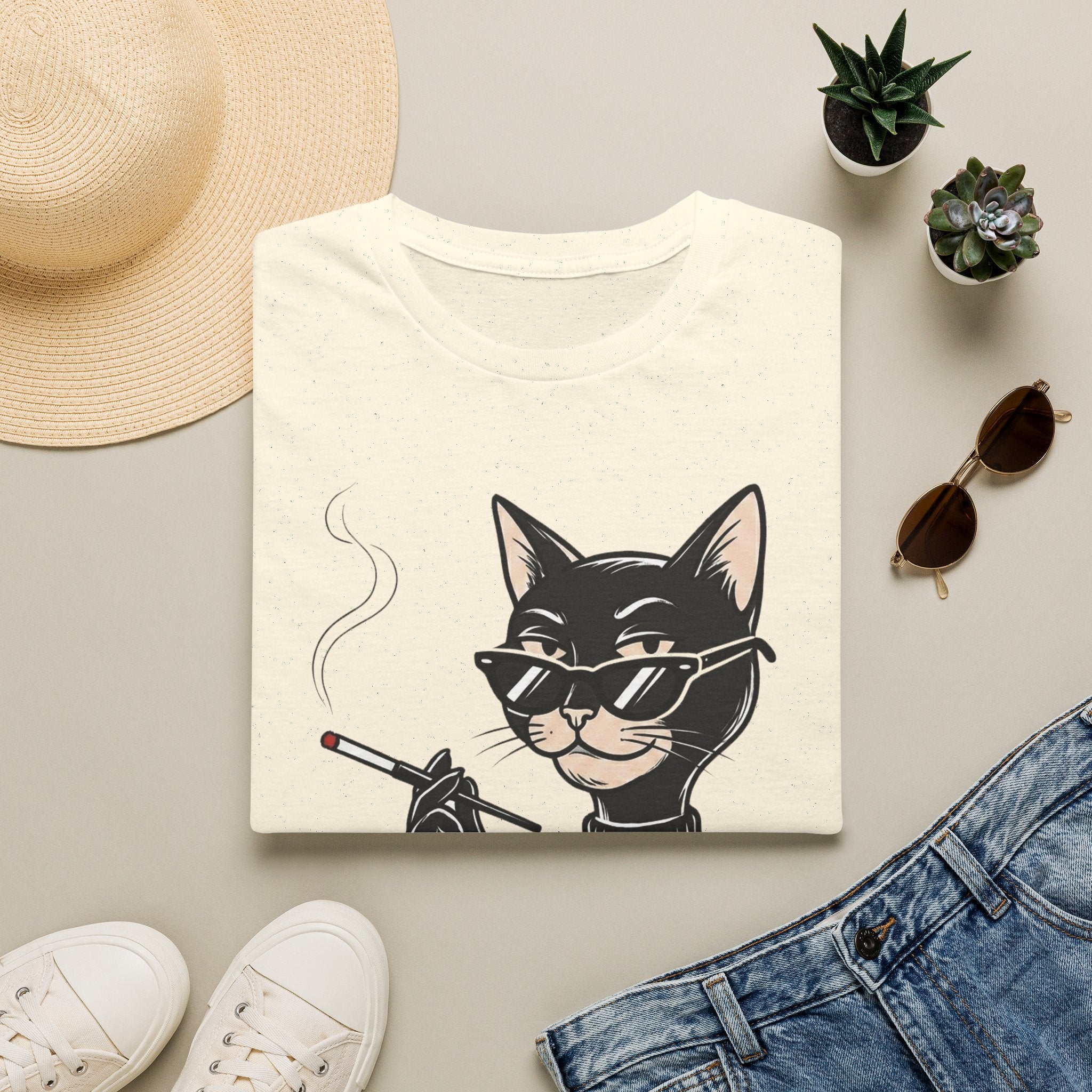 Cool Cat with Sunglasses T-Shirt — Retro Smoking Cat Graphic Tee
