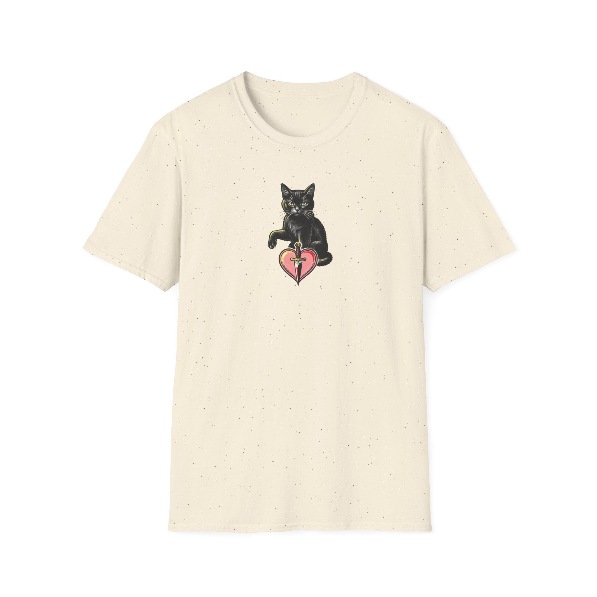 Vintage Tattoo Black Cat Unisex T-Shirt | Edgy Dagger and Heart Graphic Tee
