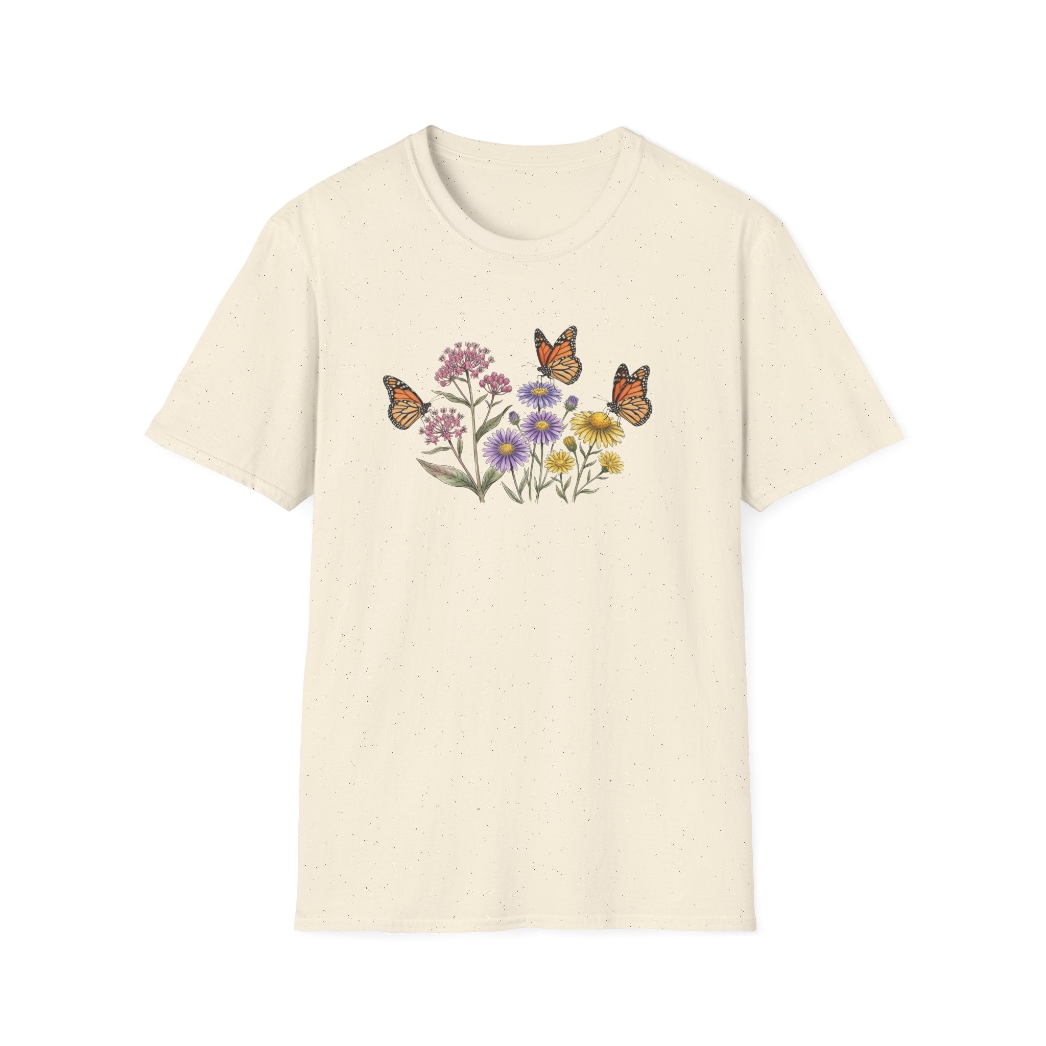 Vintage Wildflower and Monarch Butterfly Unisex T-Shirt - Cottagecore Floral Graphic Tee