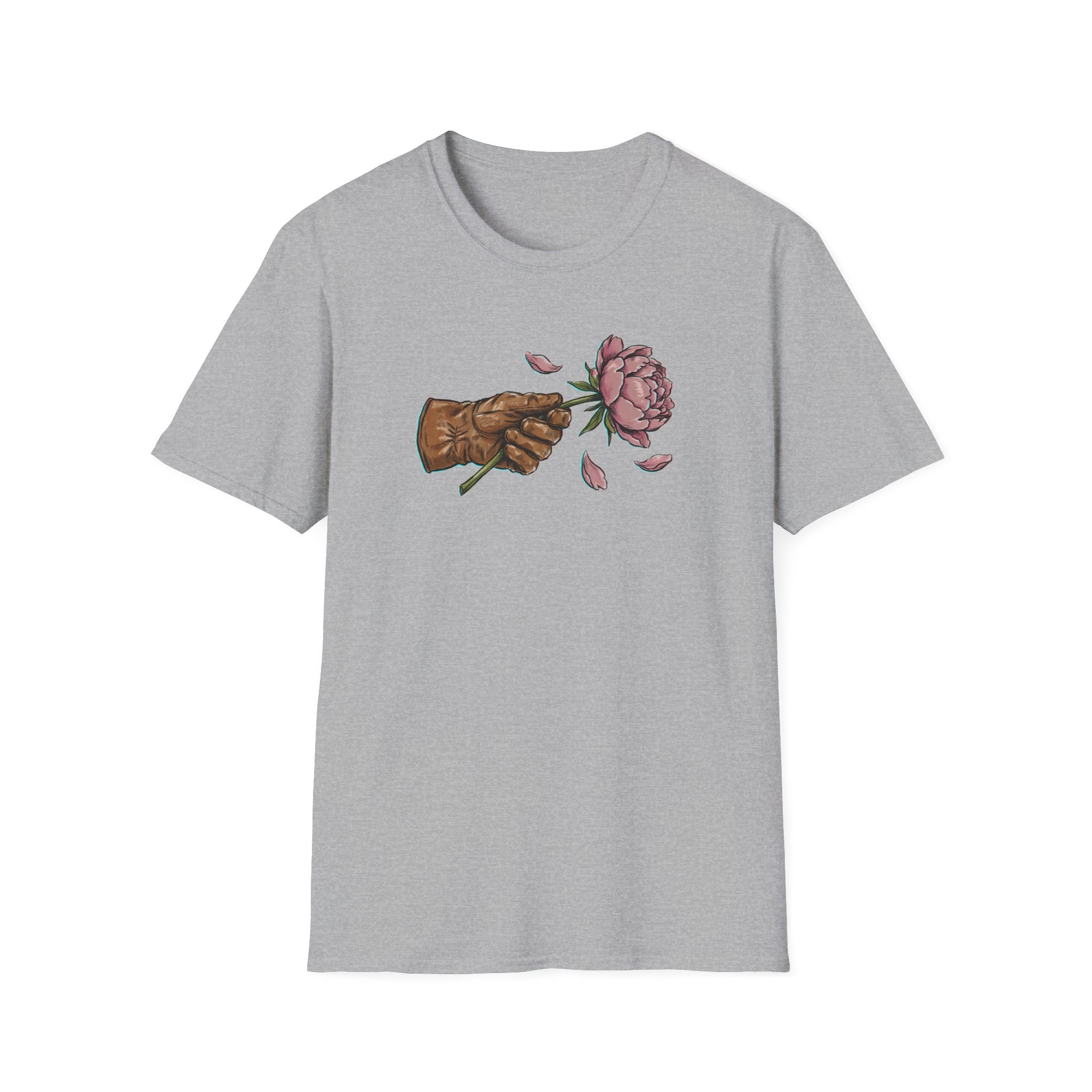 Vintage Hand Holding Peony T-Shirt | Retro Botanical Streetwear Unisex Tee