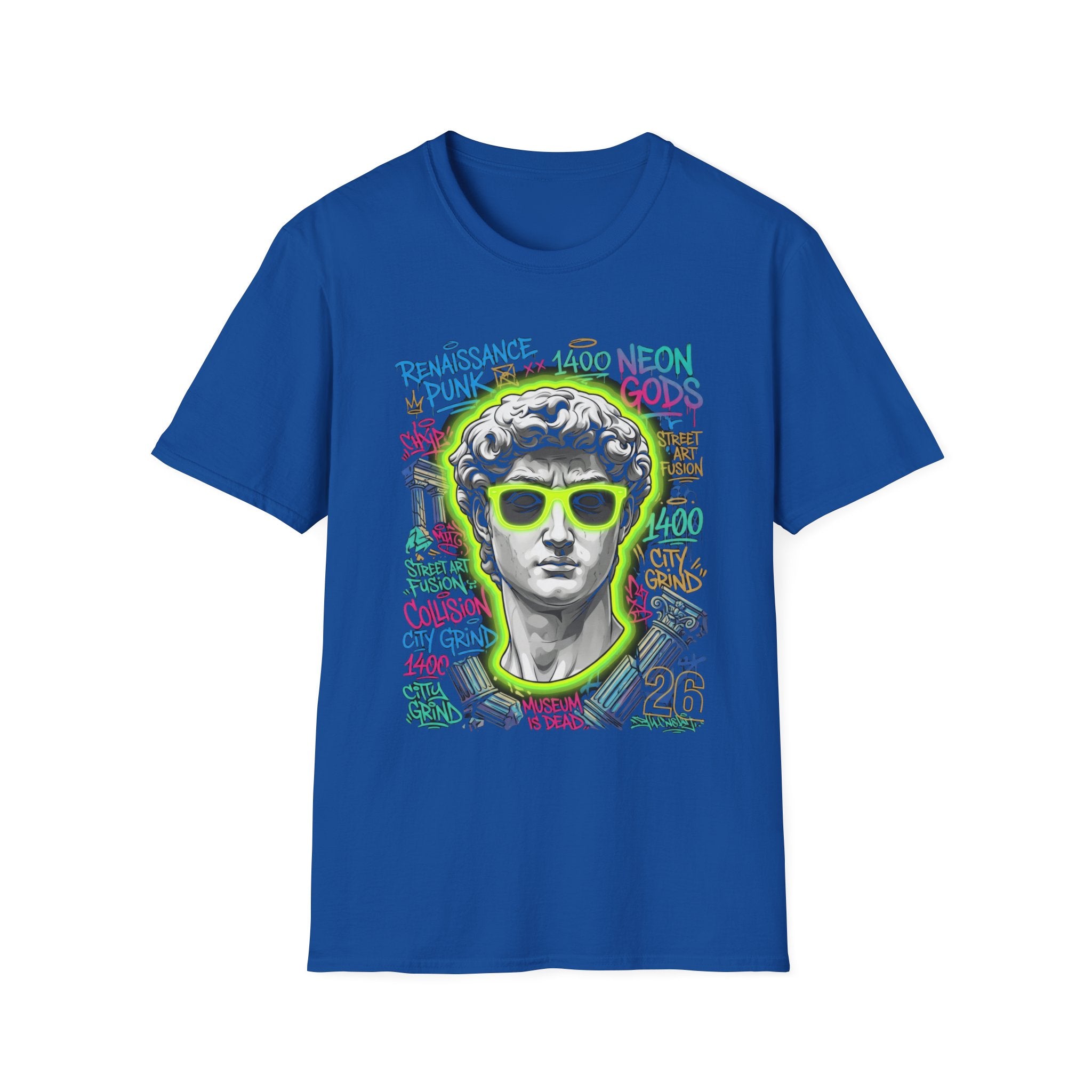 Renaissance Punk Graphic T-Shirt - Neon Street Art David Statue