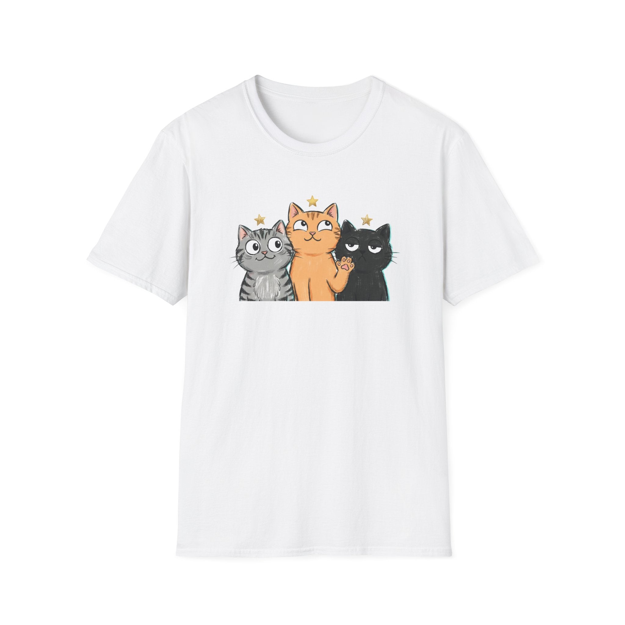 Funny Three Cartoon Cats Unisex T-Shirt - Cute Kitten Trio Graphic Tee