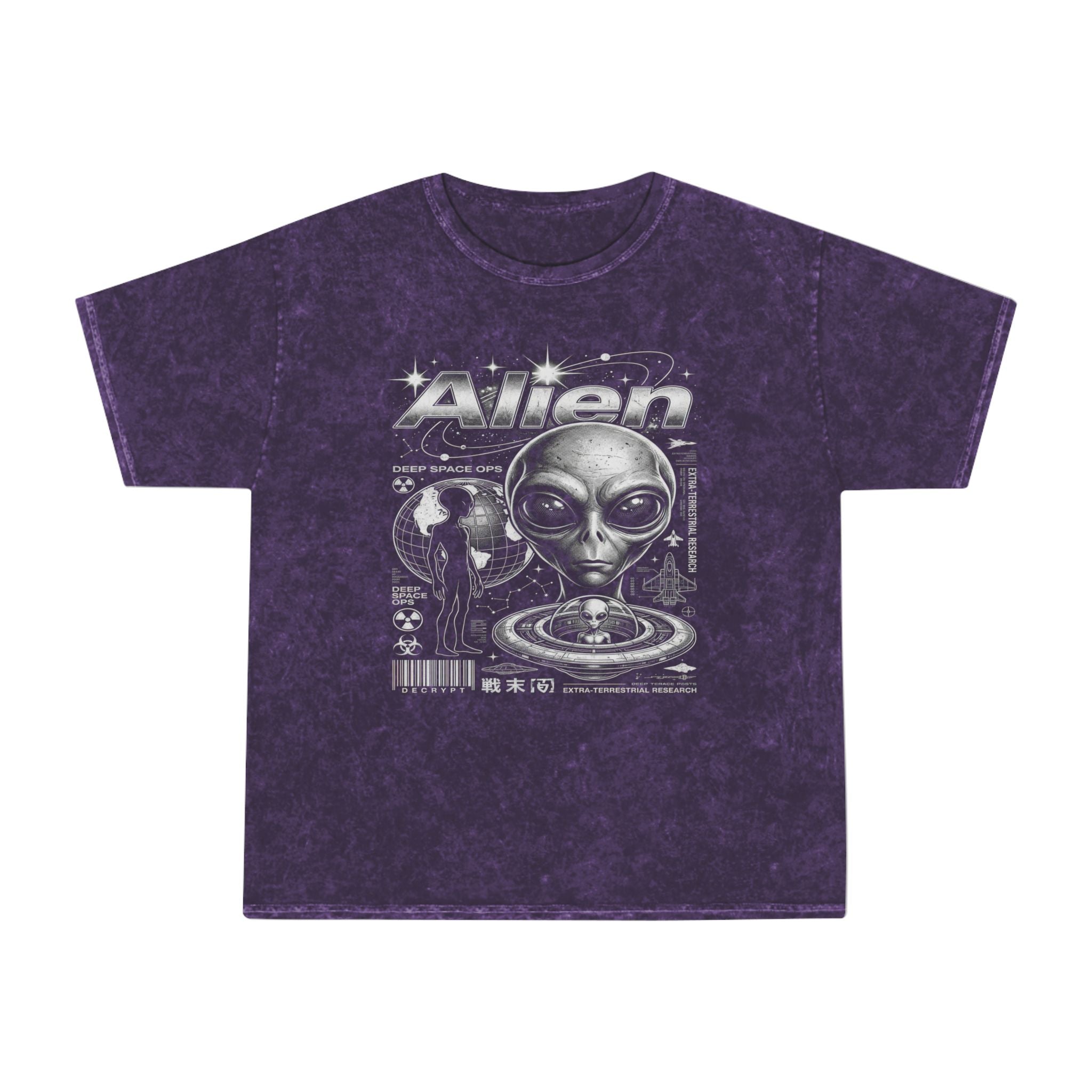 Alien Graphic Tee — Vintage Mineral Wash UFO Shirt