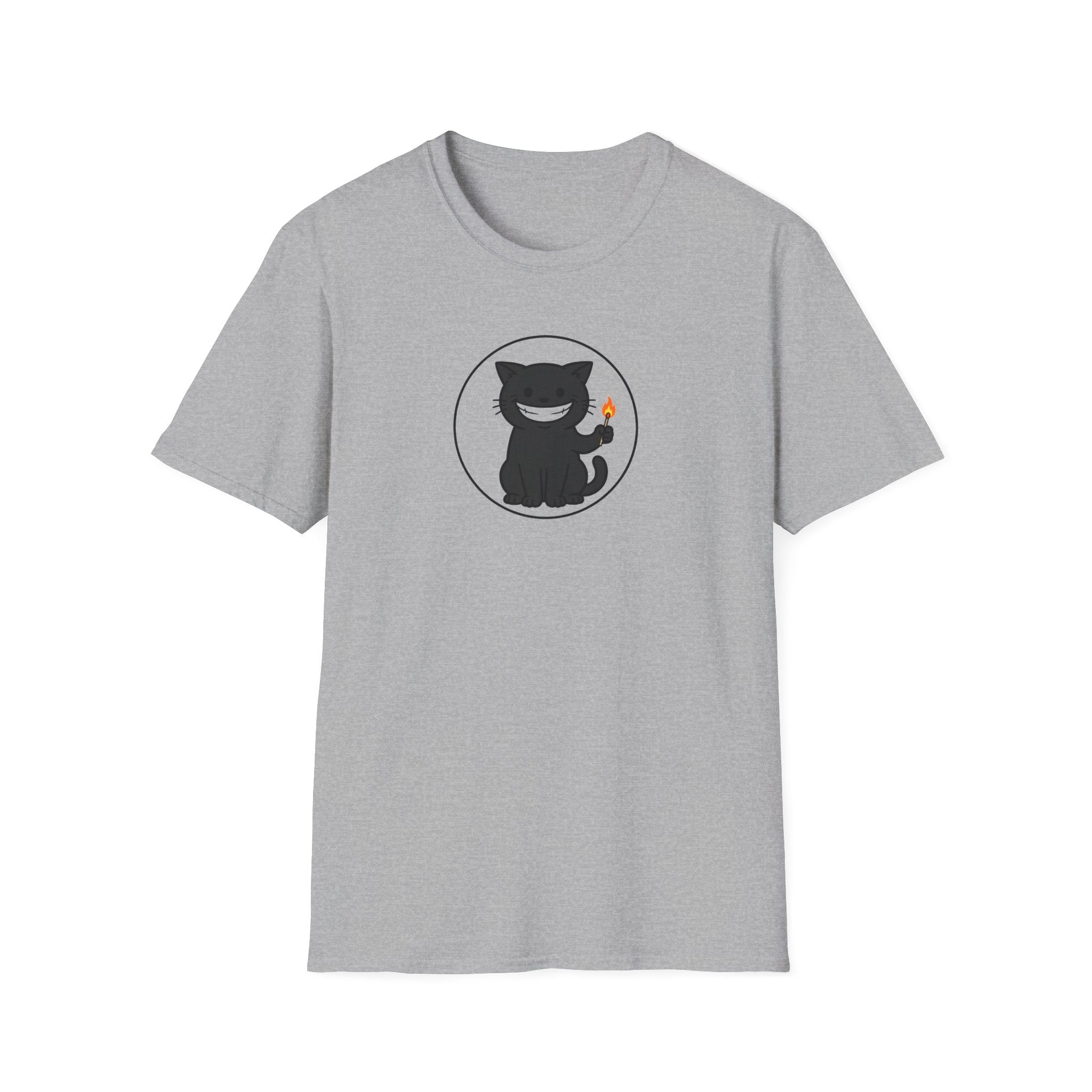 Mischievous Black Cat Holding Match T-Shirt - Funny Arson Cat White Tee