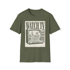 Vintage "WATCH TV" News Graphic T-Shirt - Retro Broadcast Nostalgia Tee