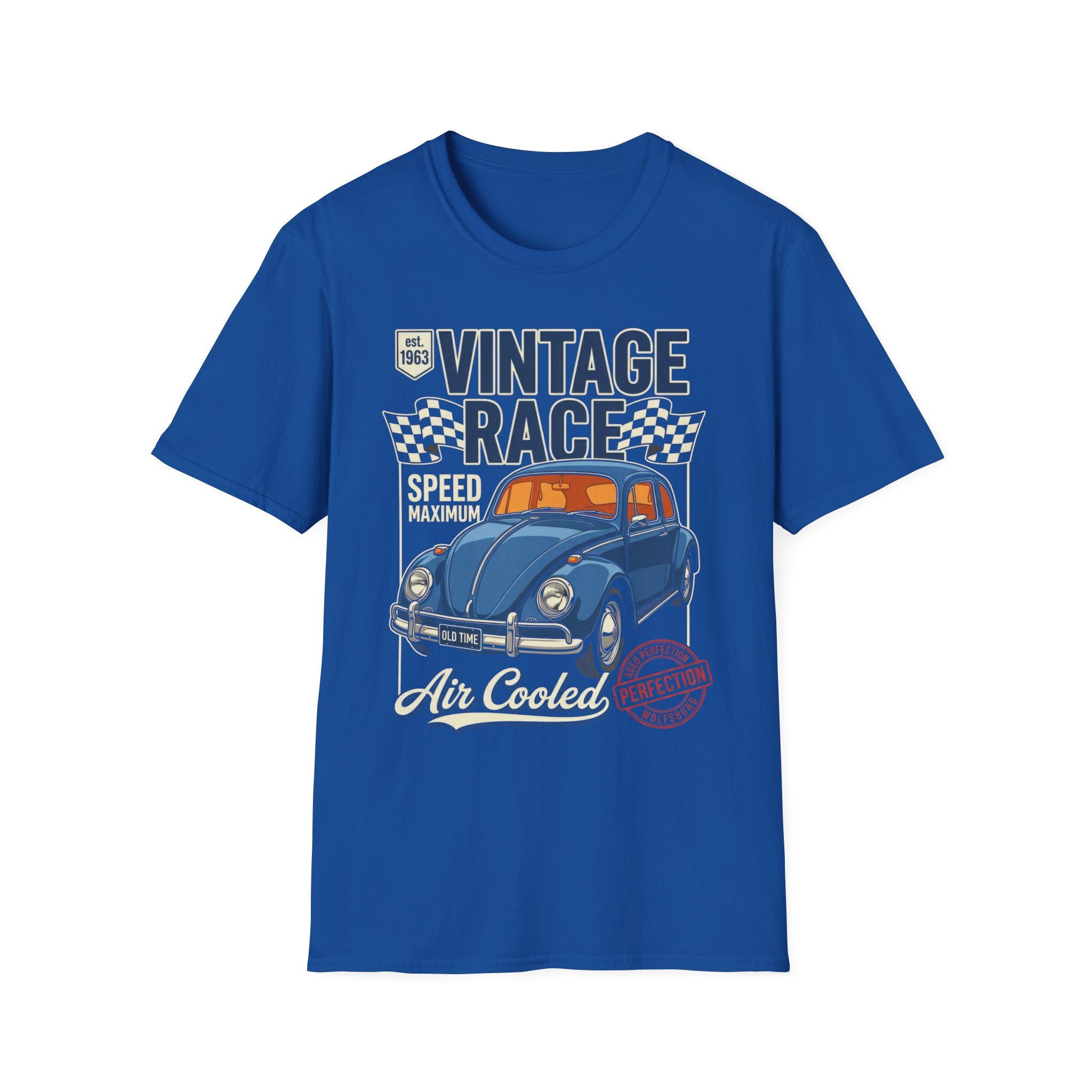 Vintage Air Cooled Beetle Racing T-Shirt - Retro Blue Bug Graphic Tee