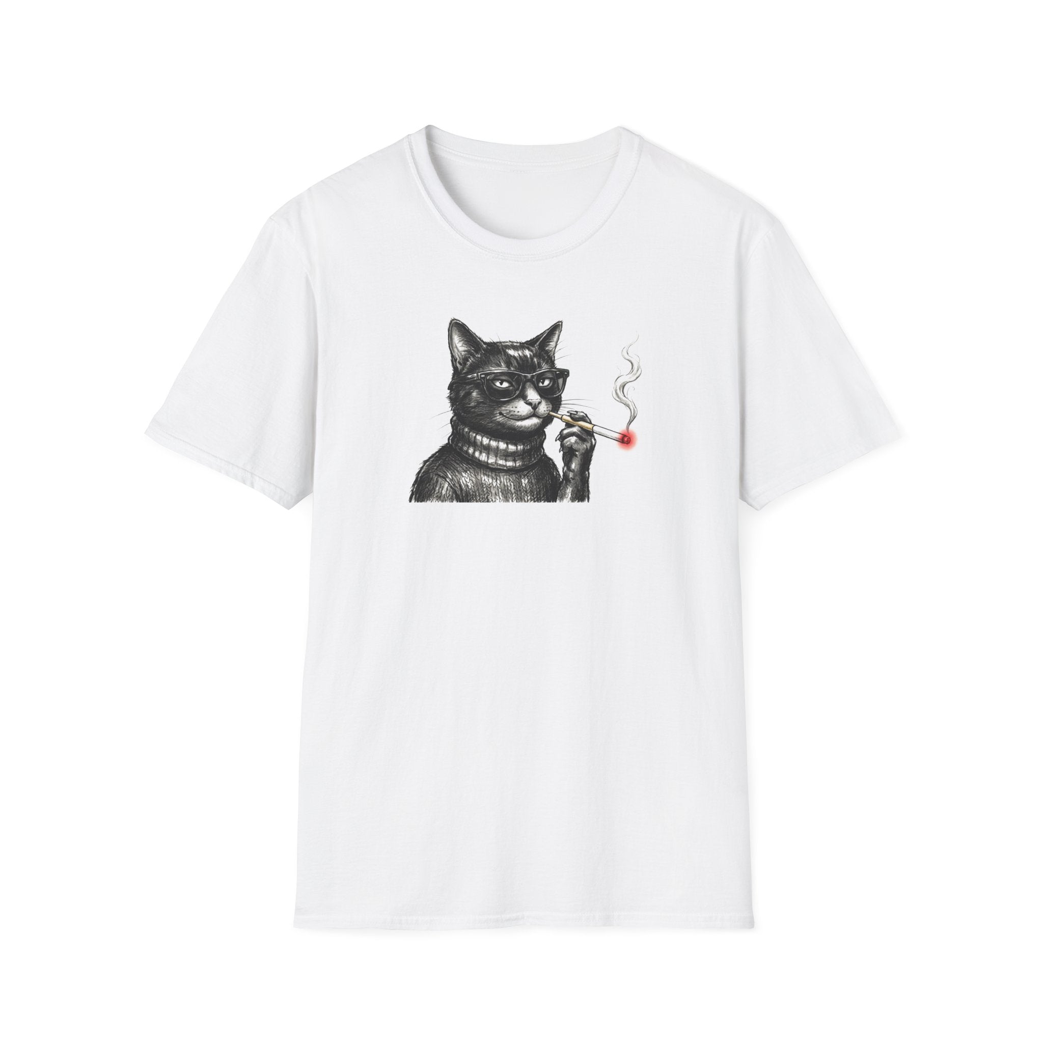 Cool Beatnik Cat Unisex T-Shirt - Vintage Smoking Cat Graphic Tee