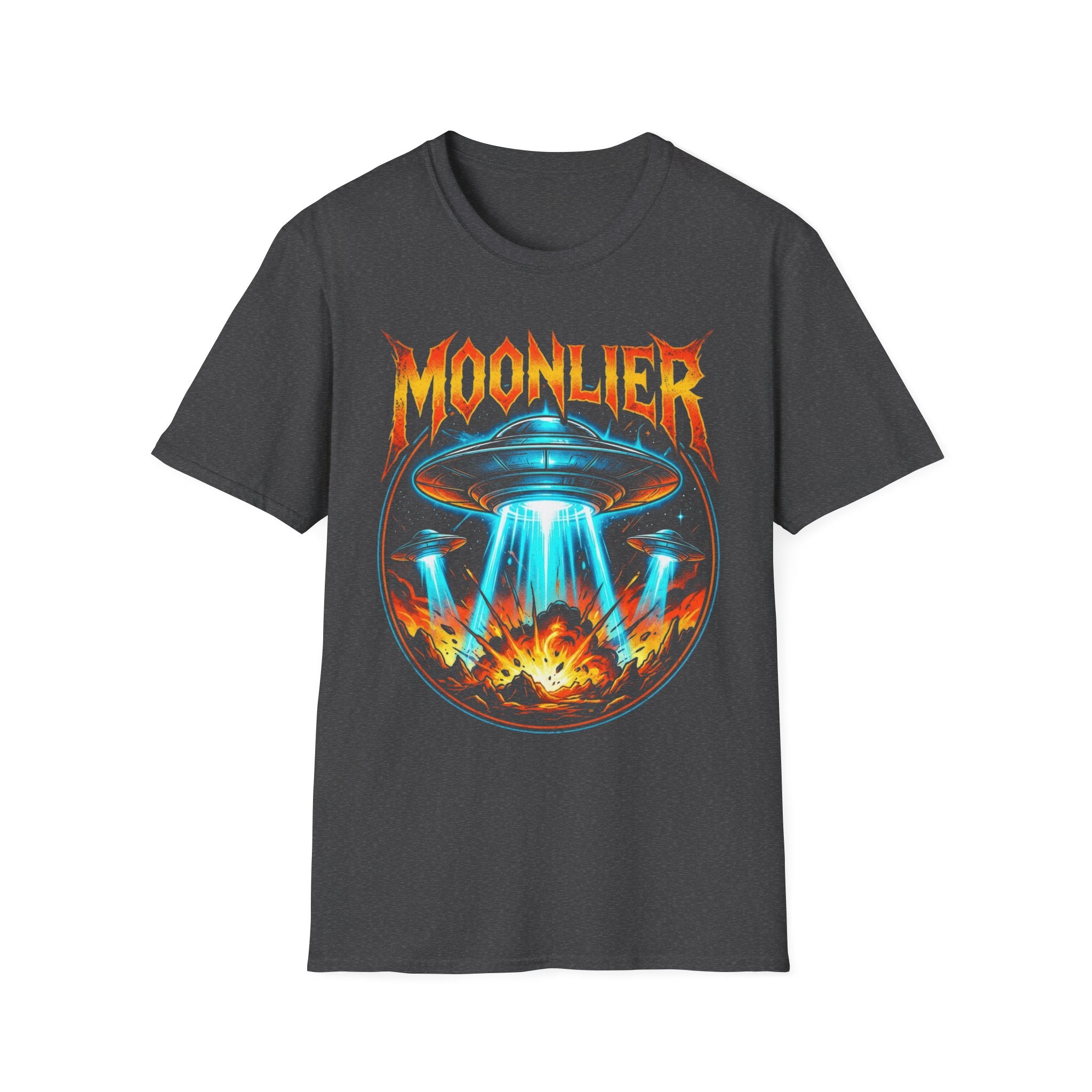 Moonlier UFO Invasion Graphic T-Shirt - Retro Sci-Fi Heavy Metal Apparel