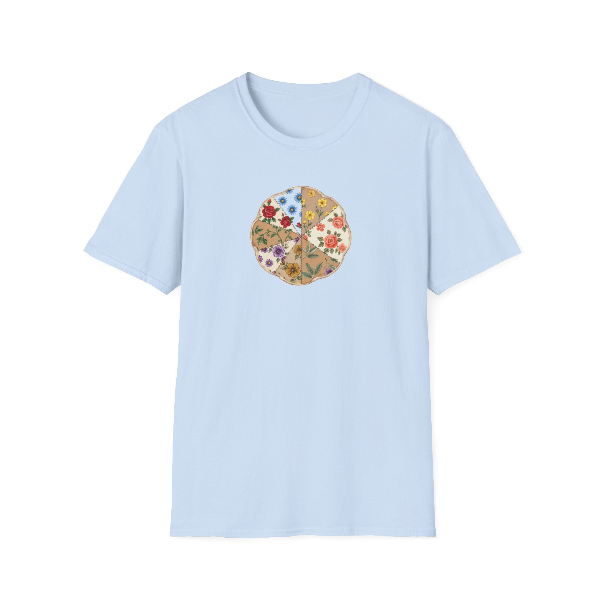 Vintage Floral Patchwork Pizza Unisex T-Shirt – Cottagecore Graphic Tee