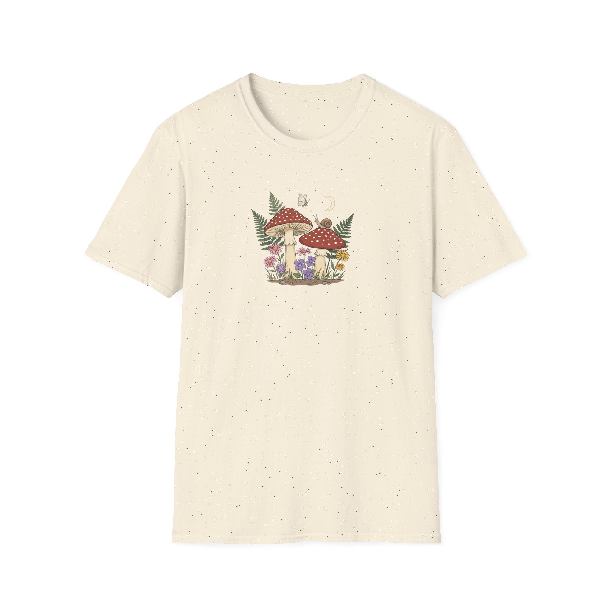 Vintage Mushroom and Forest Wildflower Unisex T-Shirt - Cottagecore Botanical Graphic Tee