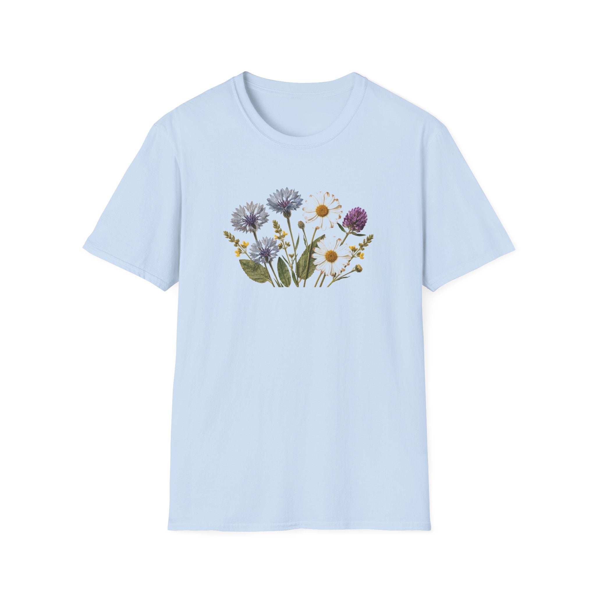 Vintage Cornflower and Daisy Unisex T-Shirt - Cottagecore Wildflower Botanical Graphic Tee