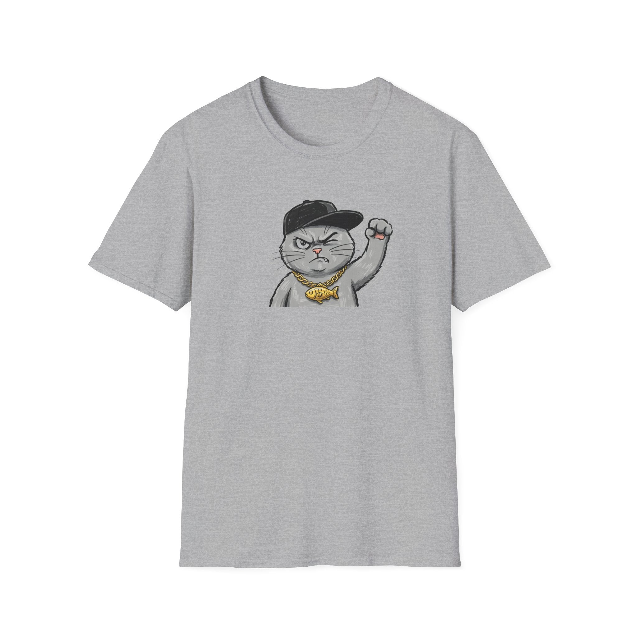 Funny Gangster Cat Unisex T-Shirt - Cool Hip Hop Space Grey Cat Graphic Tee