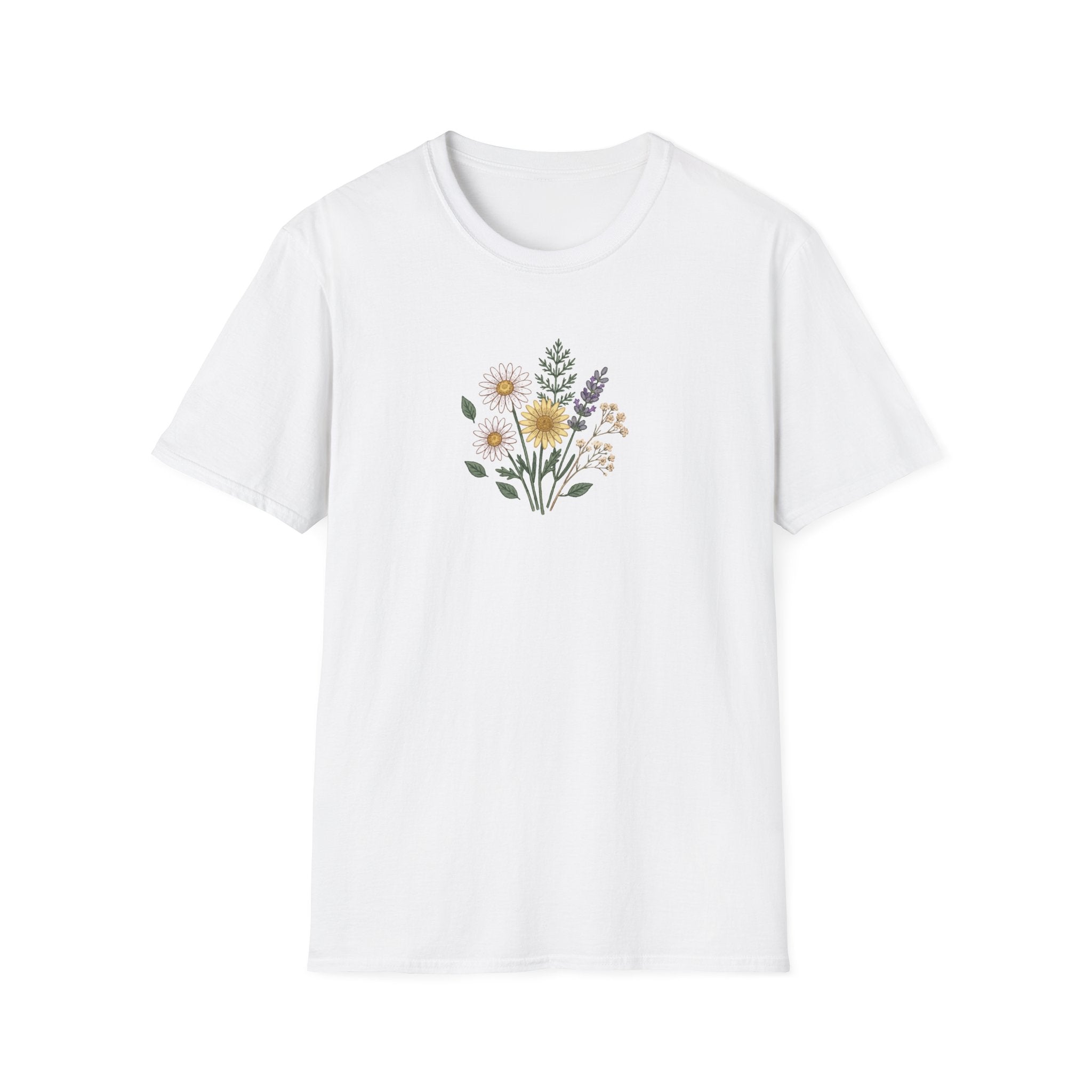 Minimalist Wildflower Bouquet Unisex T-Shirt - Vintage Cottagecore Floral Graphic Tee