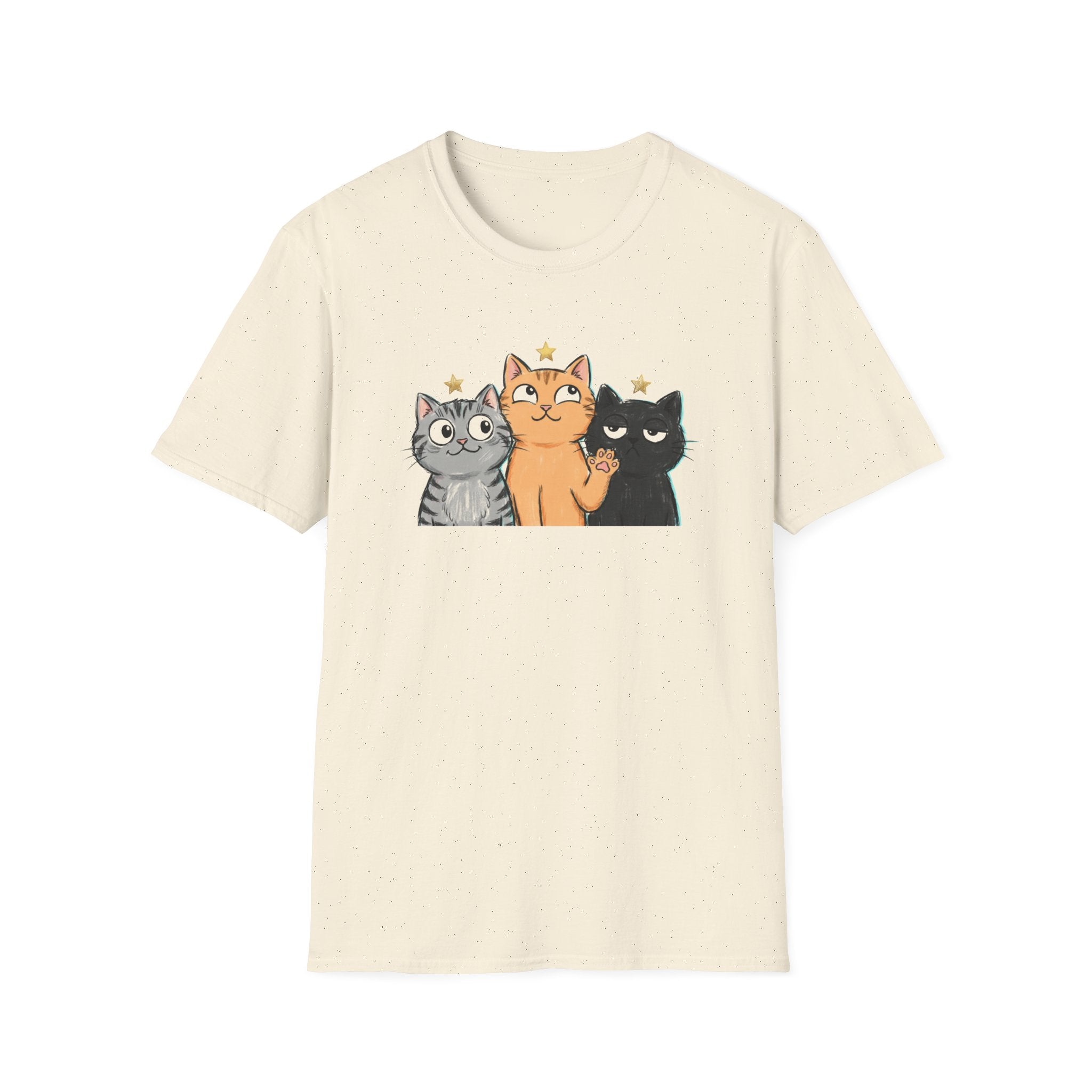 Funny Three Cartoon Cats Unisex T-Shirt - Cute Kitten Trio Graphic Tee
