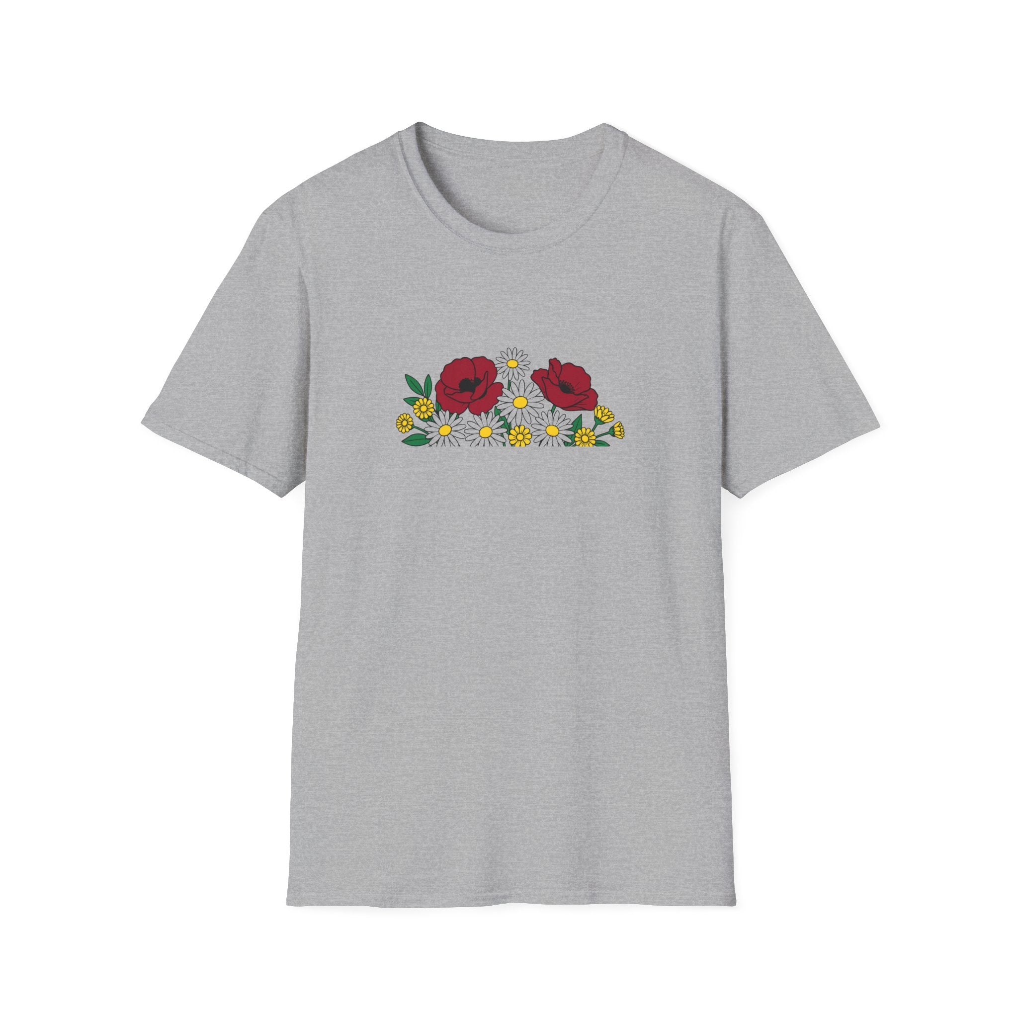 Floral Bouquet Unisex T-Shirt – Poppies and Daisies Graphic Tee