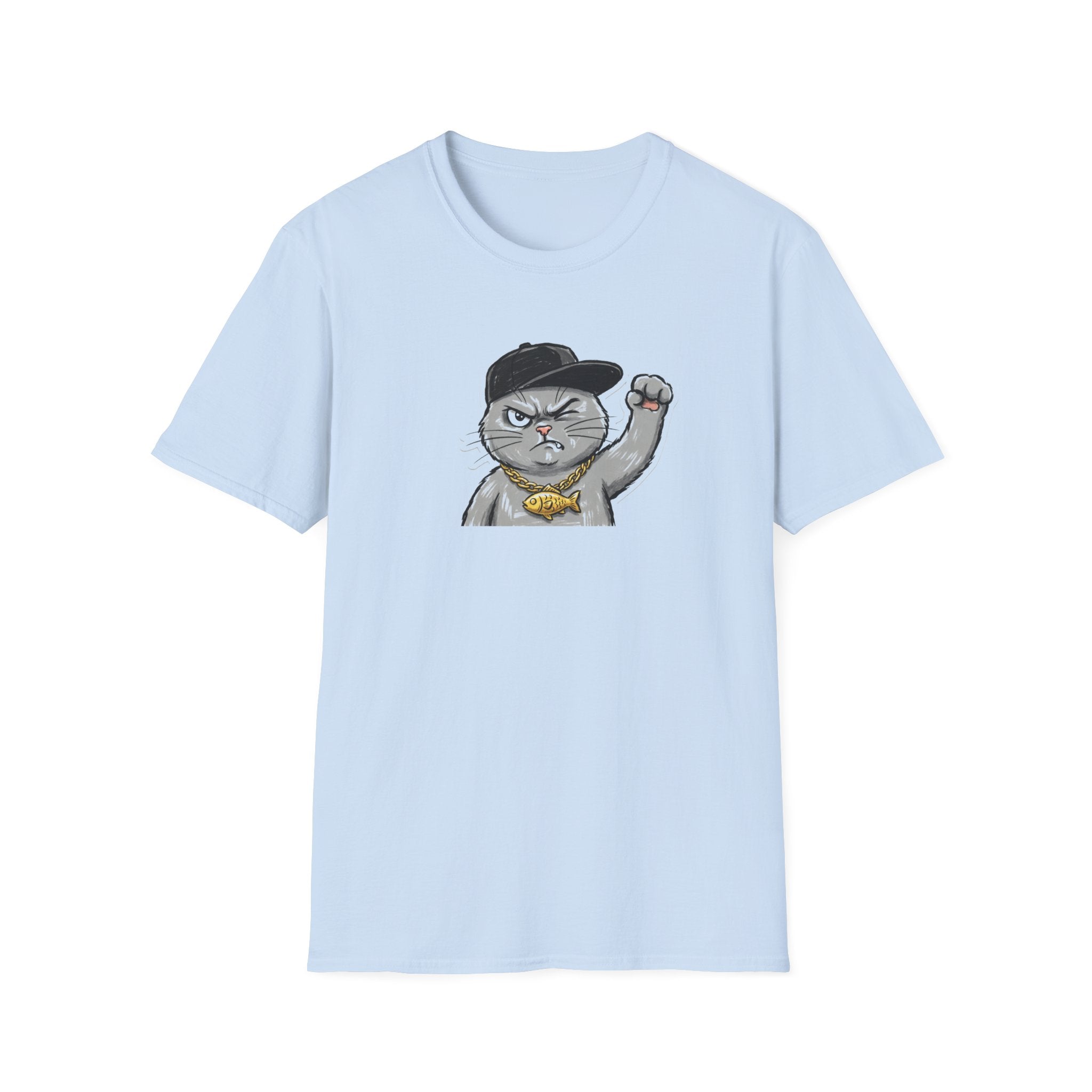 Funny Gangster Cat Unisex T-Shirt - Cool Hip Hop Space Grey Cat Graphic Tee