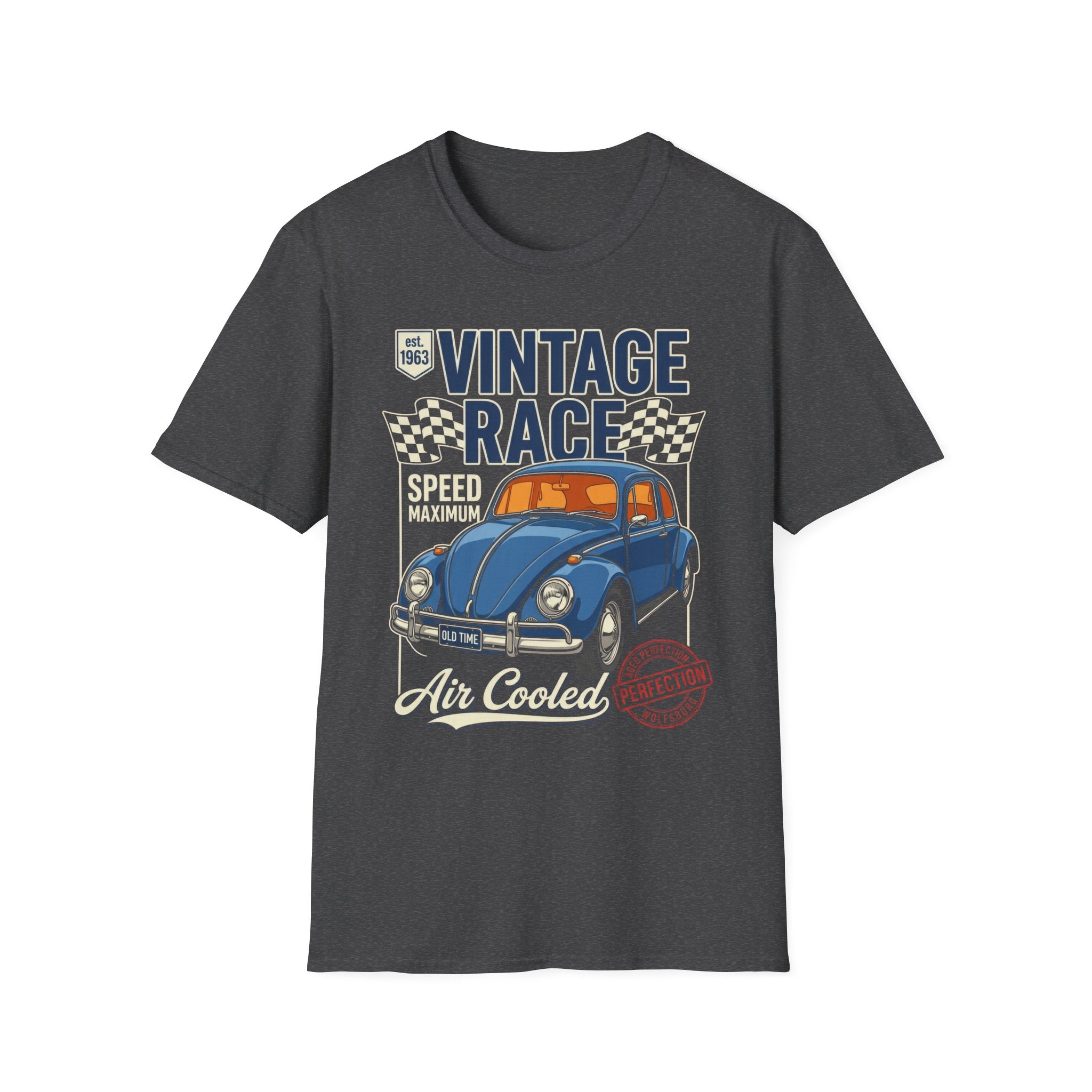 Vintage Air Cooled Beetle Racing T-Shirt - Retro Blue Bug Graphic Tee