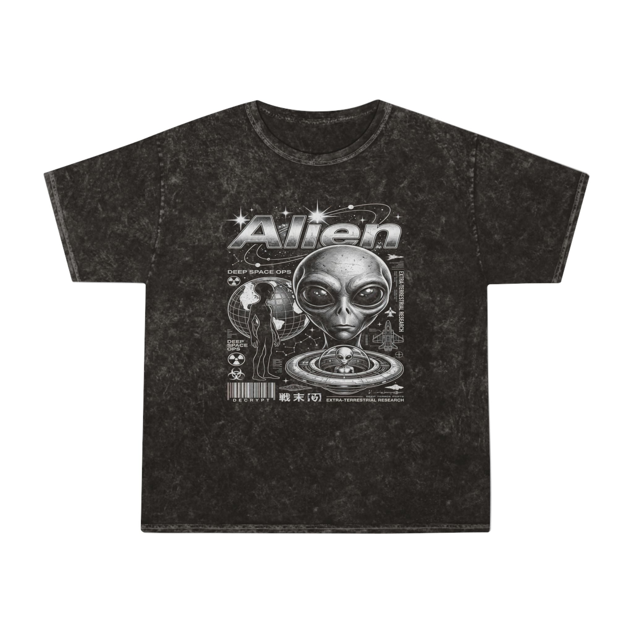 Alien Graphic Tee — Vintage Mineral Wash UFO Shirt
