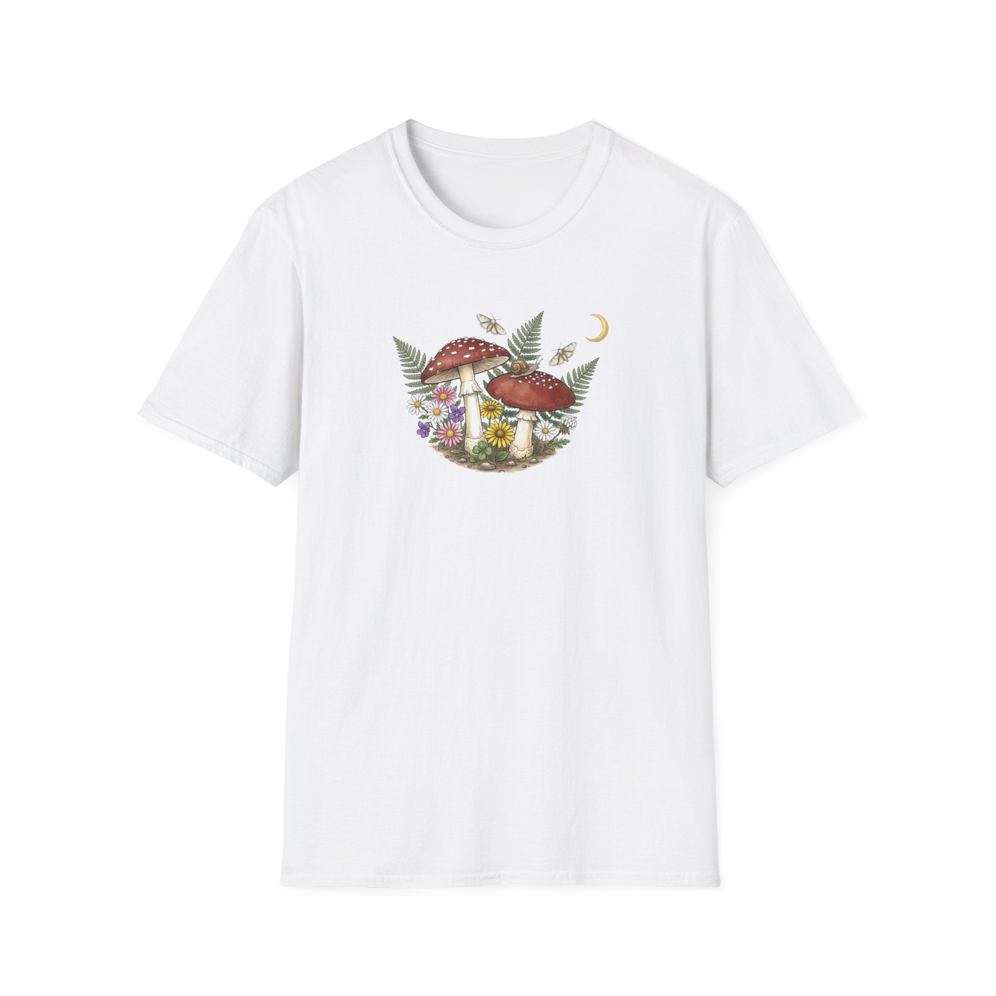 Vintage Mushroom and Wildflower Unisex T-Shirt - Goblincore Cottagecore Graphic Tee
