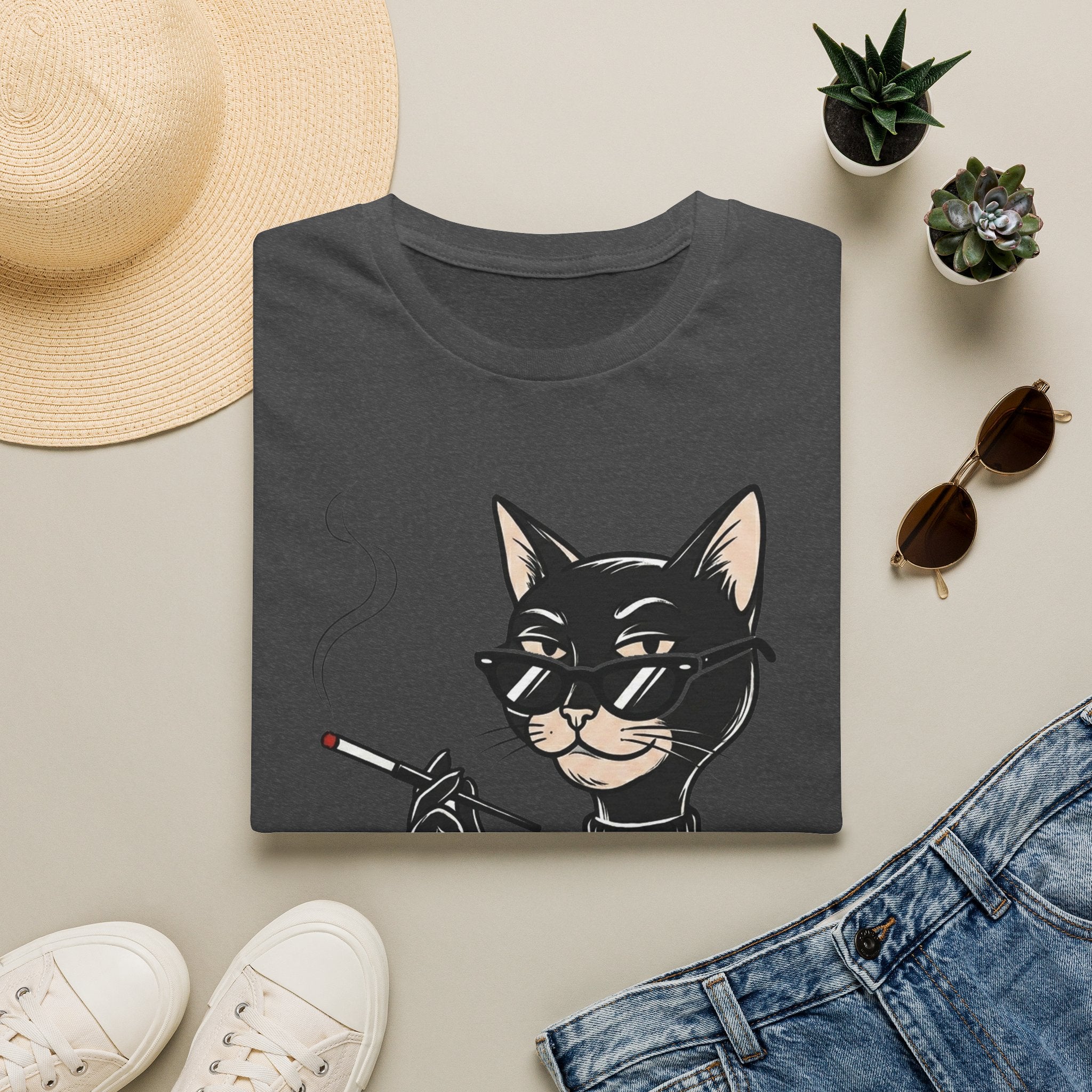 Cool Cat with Sunglasses T-Shirt — Retro Smoking Cat Graphic Tee
