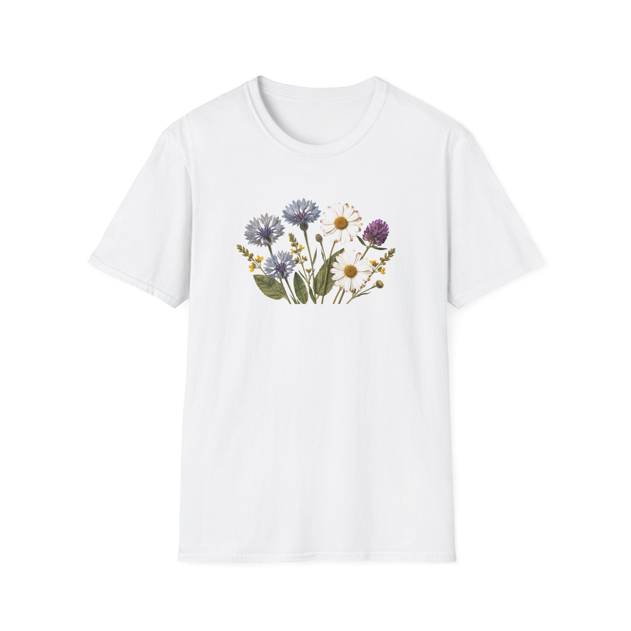 Vintage Cornflower and Daisy Unisex T-Shirt - Cottagecore Wildflower Botanical Graphic Tee