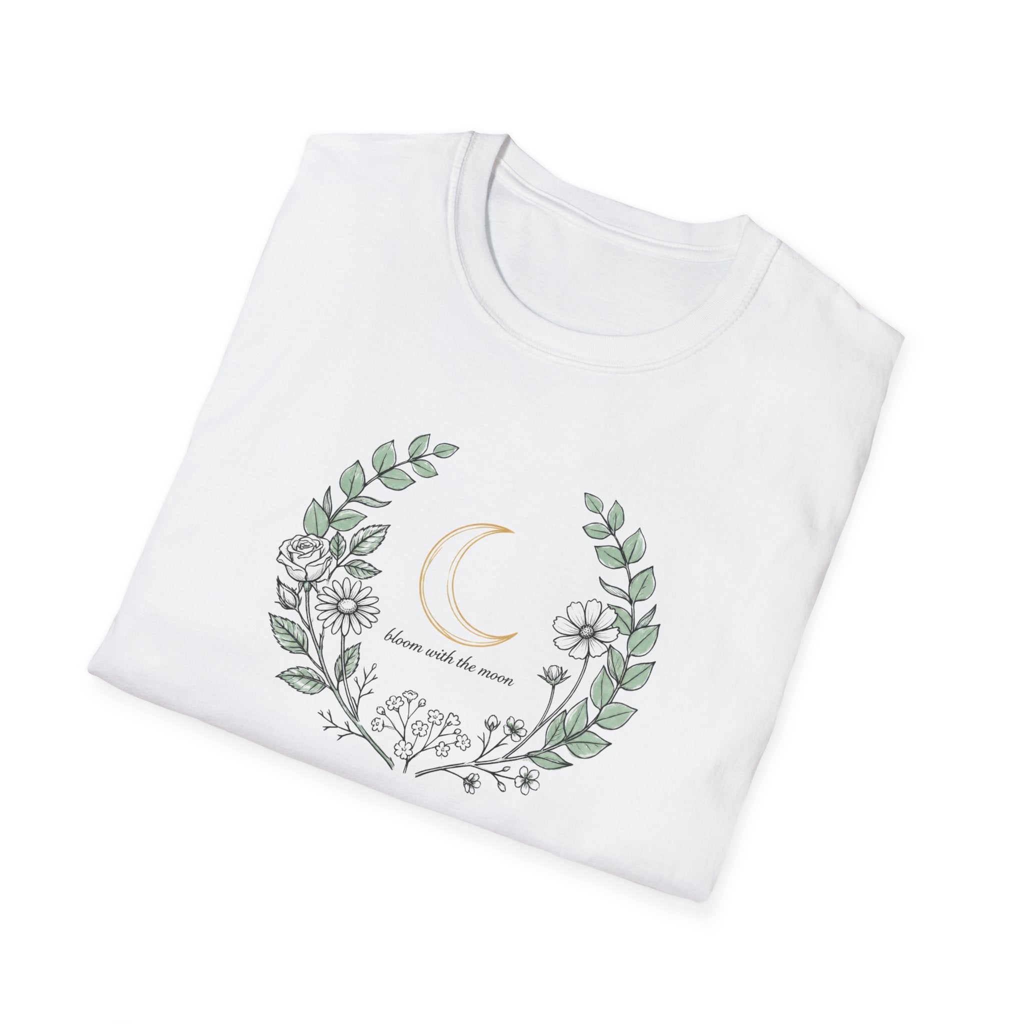 Bloom with the Moon Botanical T-Shirt | Celestial Cottagecore Unisex Tee