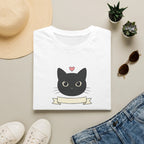 Minimalist Black Cat Graphic T-Shirt - Cute Cat Lover White Tee