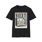 Vintage "WATCH TV" News Graphic T-Shirt - Retro Broadcast Nostalgia Tee