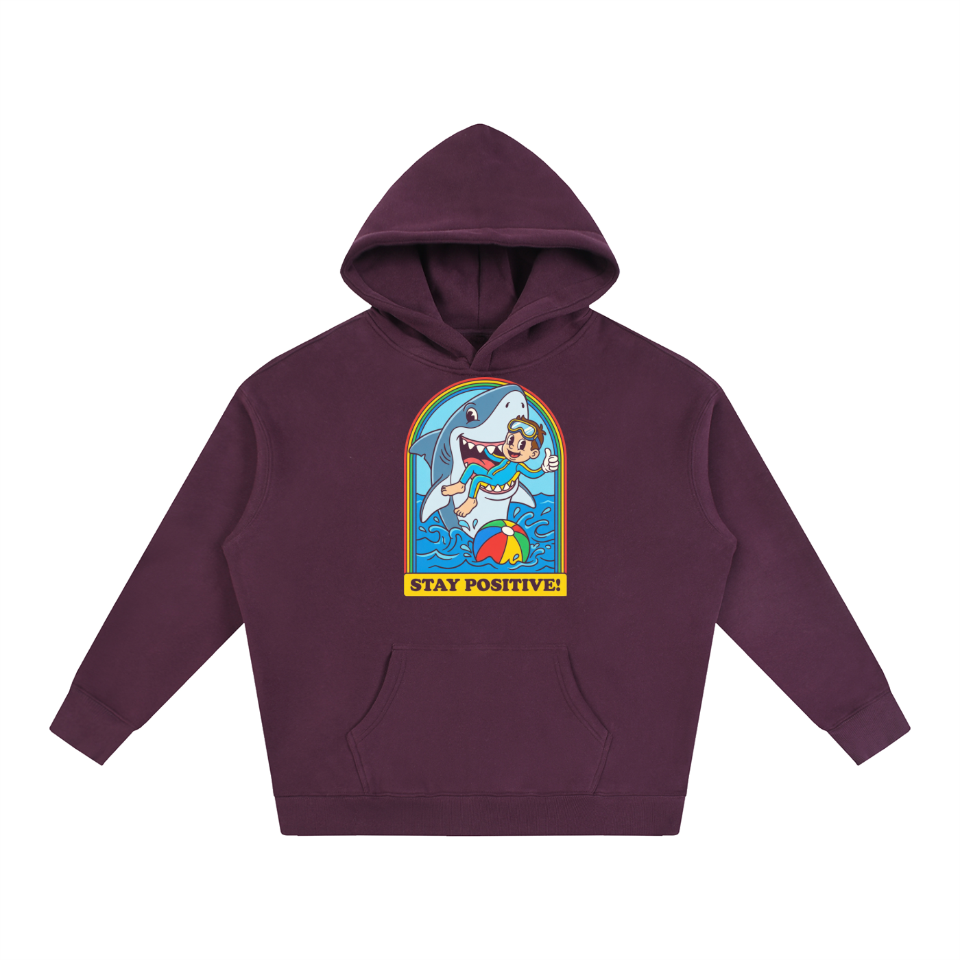 Stay Positive Shark Graphic Oversized Hoodie
